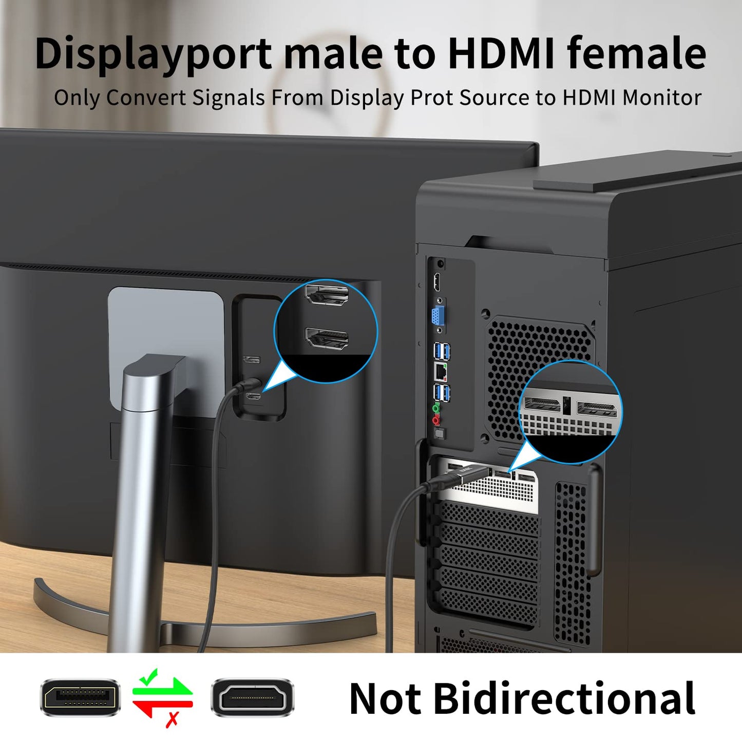 IIABC Displayport to HDMI Adapter 4K 24K Gold Plated Displayport DP to HDMI Female Converter,Uni-Directional Display Port to HDMI Converter Compatible for Lenovo, HP, Dell &More- Grey