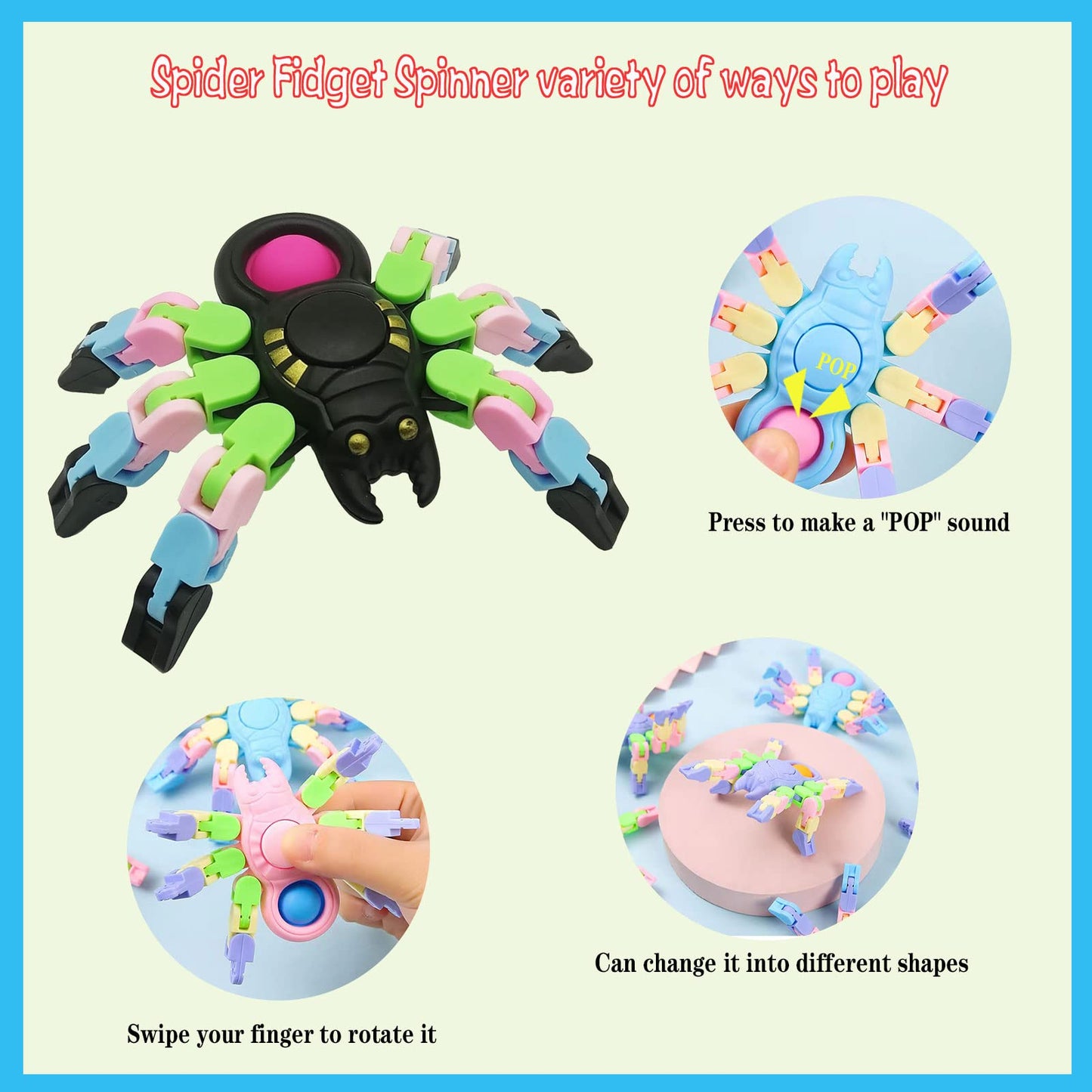 Fidget Toys for Kids and Adults,4 Pcs Transformable Fidget Spinners for Boys Girls, Pop Sensory Fidget Spider Toys, Birthdays Gifts Party Favors for Autism Kids Travel Stocking Stuffers
