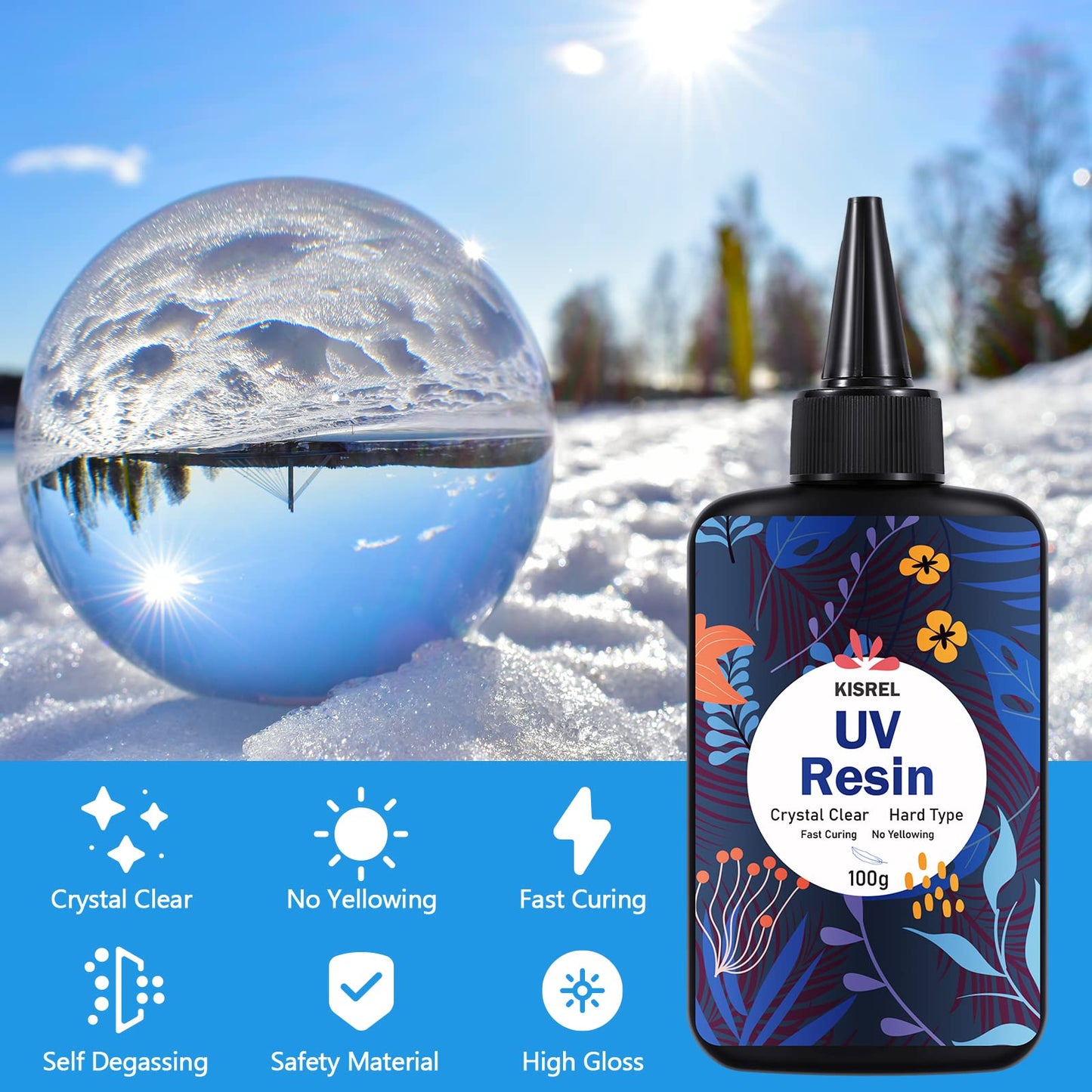 KISREL UV Resin 300g - Upgraded UV Resin Kit, Hard Type Crystal Clear Ultraviolet Curing UV Epoxy Resin for Craft Jewelry Making