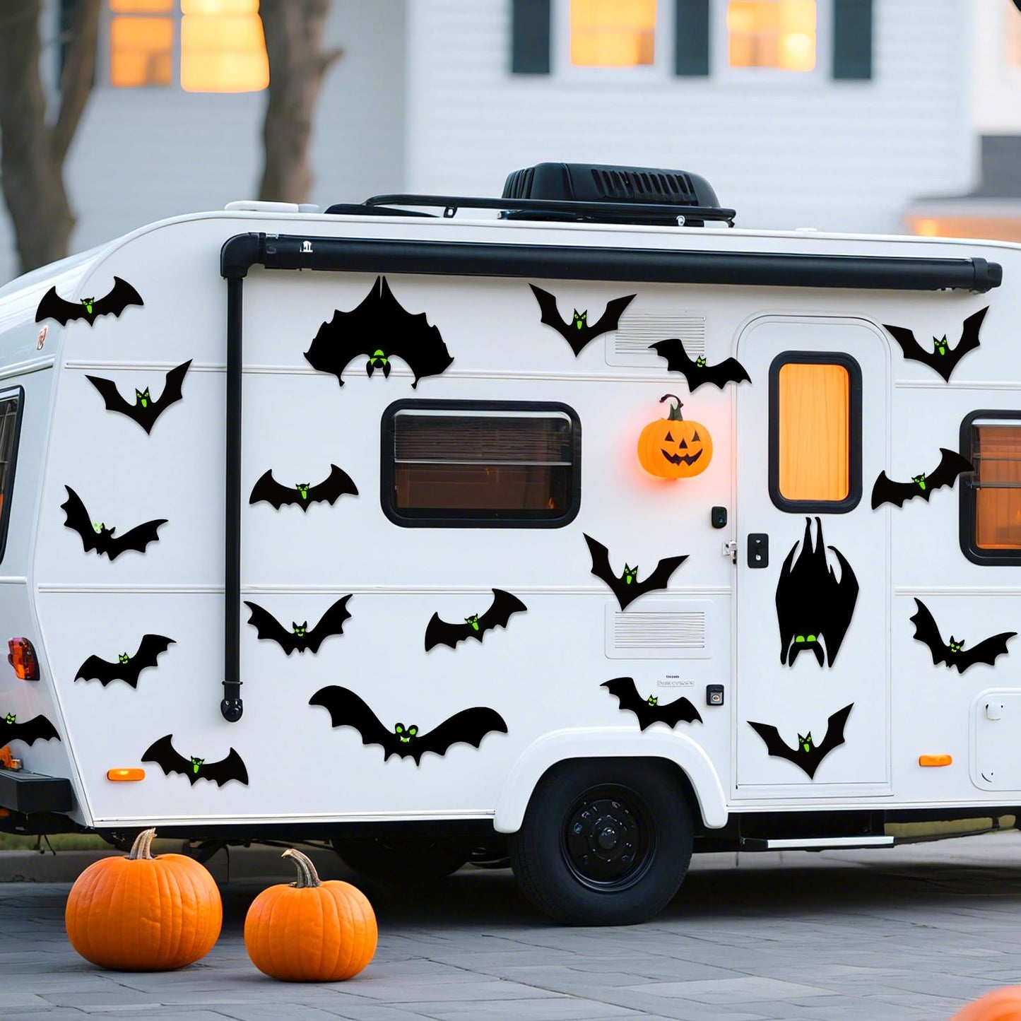 24pcs Halloween Decorations Outdoor Magnetic Bats for Garage Door Decorations with Glowing Eye Stickers Fridge Car Decor