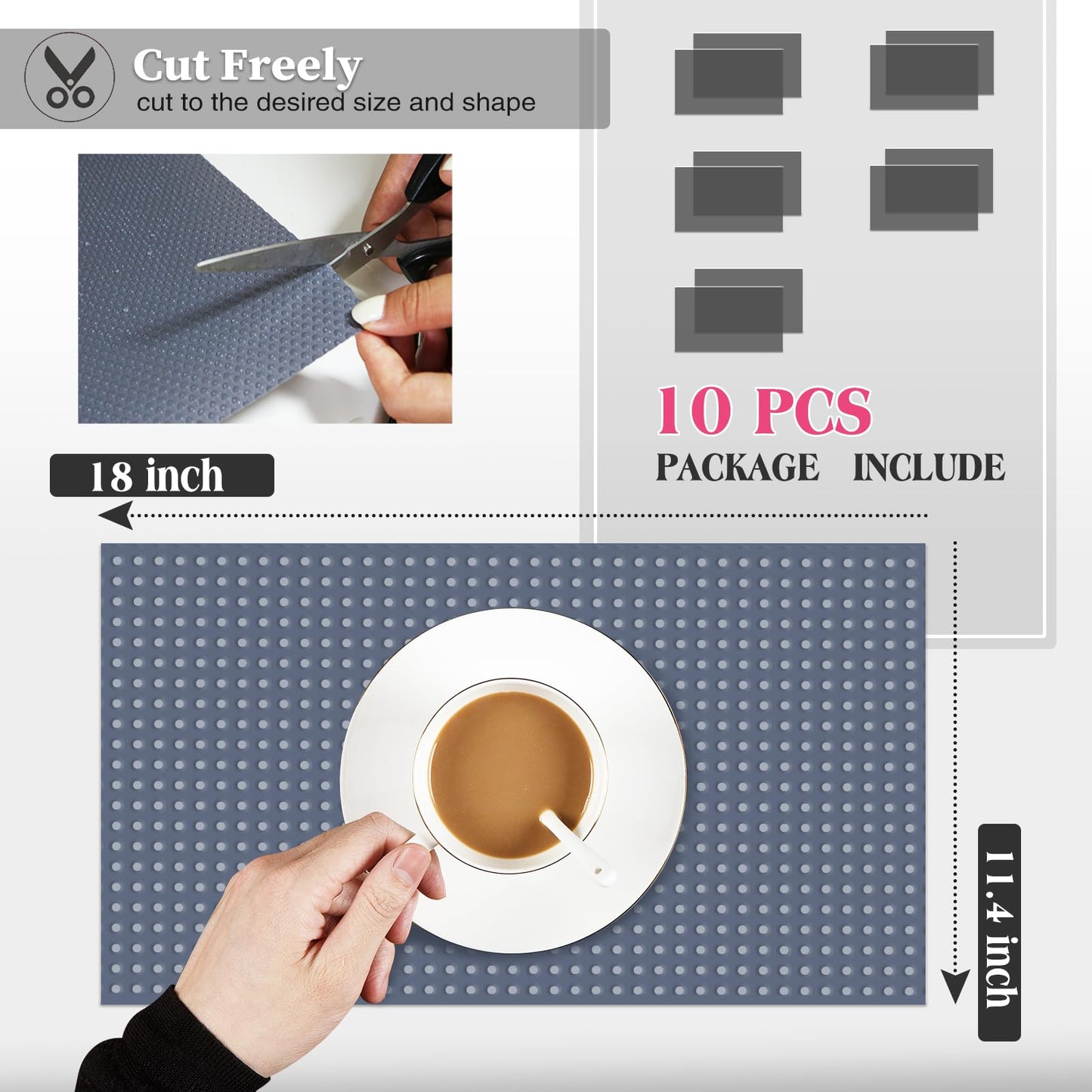 Daixers 10Pcs Refrigerator Liners, Washable Fridge Liner Shelf Mats Refrigerator Pads for Cupboard Cabinet Drawer Home Kitchen Accessories Organization (Grey)