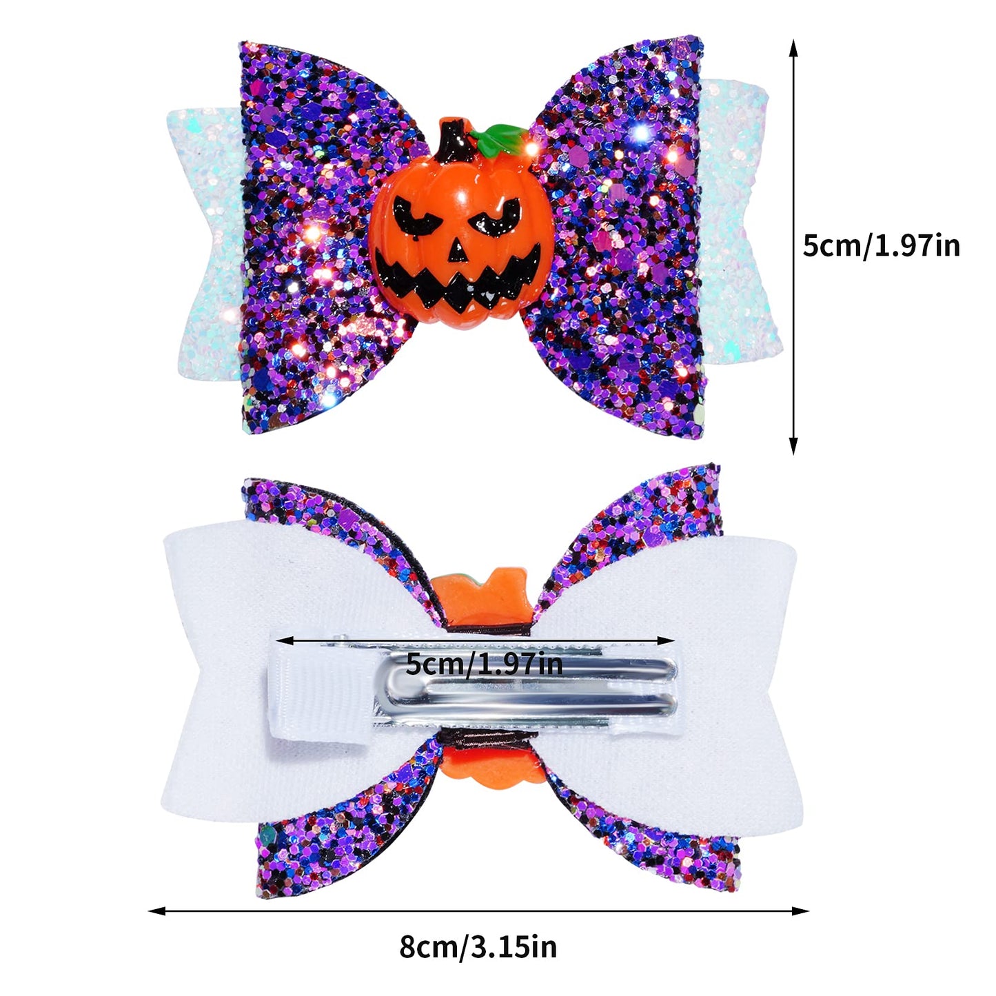 Haakong 8Pcs Halloween Hair Accessories Headdress Halloween Glitter Bows Spider Hair Clip Pumpkin Hair Bow Ghost Hair Barrette Glitter Hair Clip Girls Party Dance Hair Barrettes