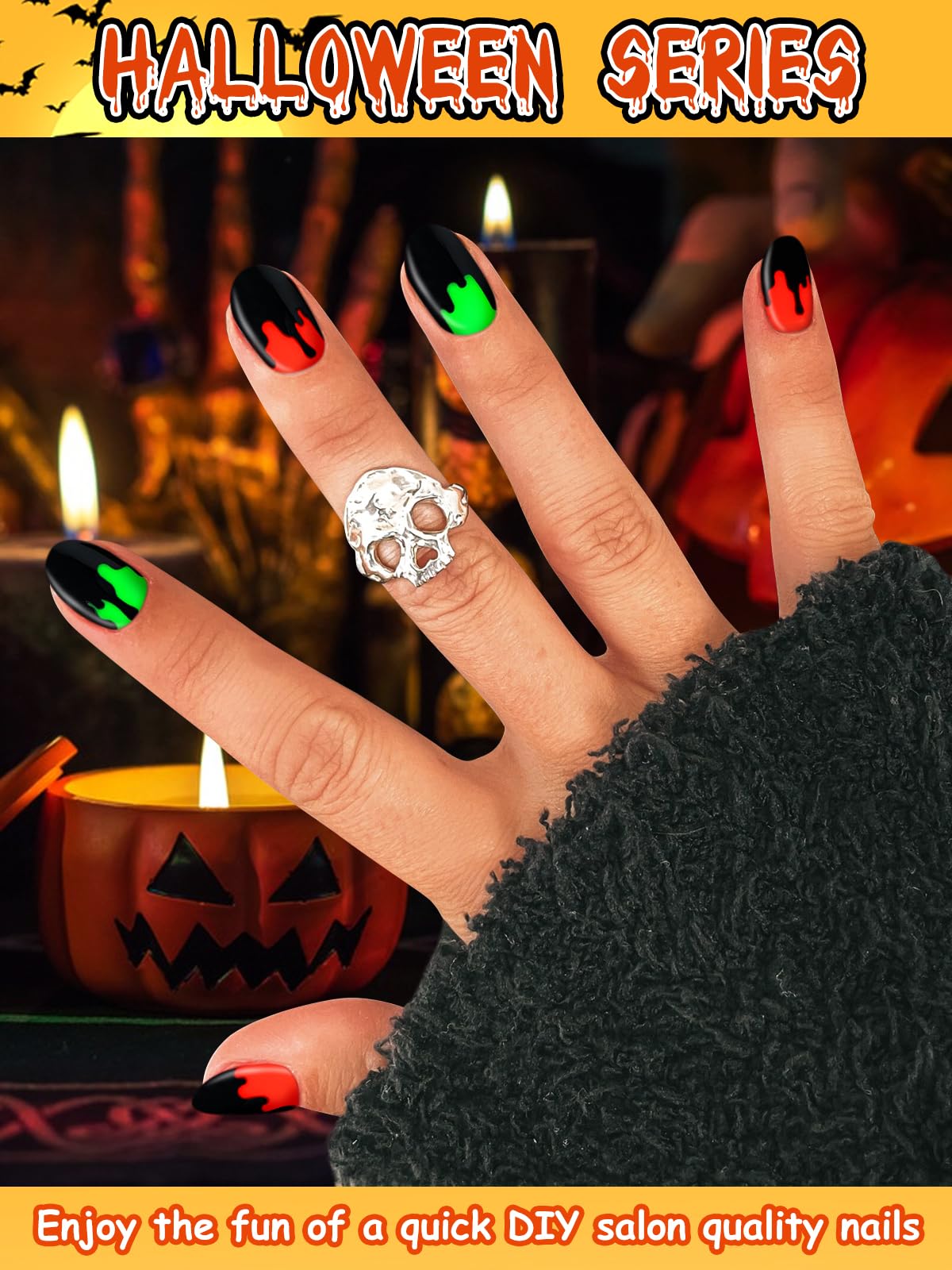 EBANKU 24Pcs Semi-Cured Gel Nail Strips, Halloween Y2K Nail Gel Polish Strips Real Nail Polish Art Stickers Wraps Easy Apply for Salon-Quality Manicure with Nails File and Nails Stick (Spooky Blood)