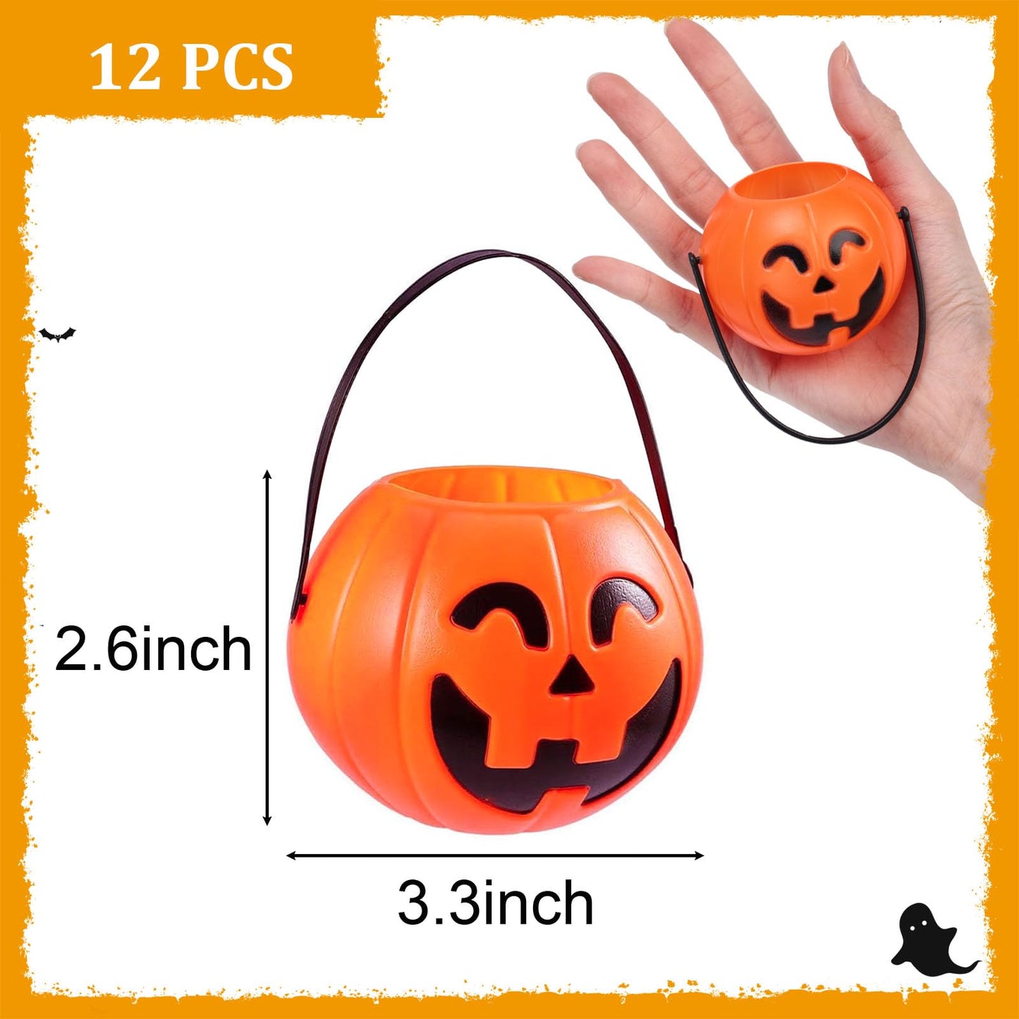 HANSGO Mini Halloween Portable Pumpkin Bucket, 12PCS 3.3 inches Small Halloween Pumpkin Candy Buckets Children Trick or Treat Bags