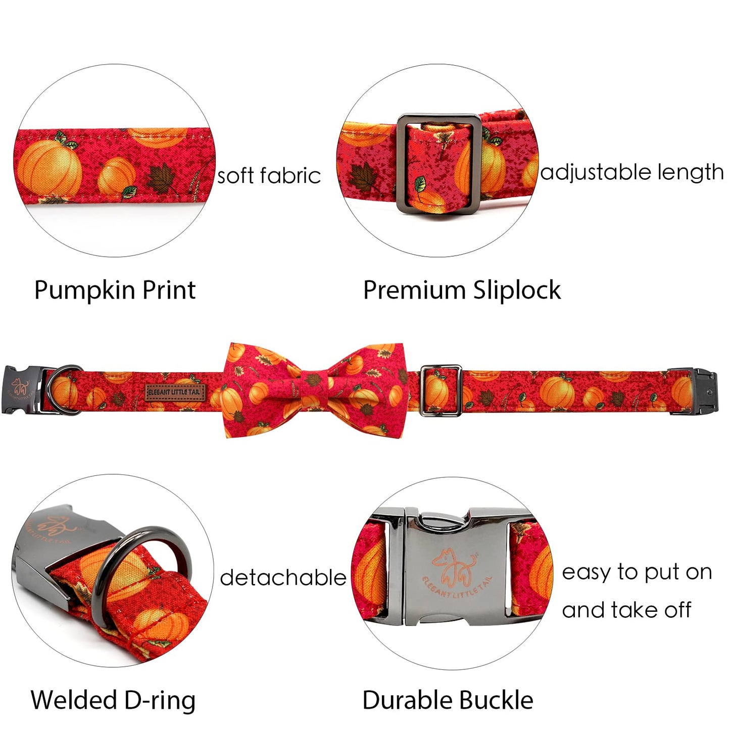 Elegant little tail Dog Collar with Bow - Fall Dog Collar Halloween Pumpkin Bow Girl Boy Pet Collar Soft Dog Bowtie Collars for Medium Dogs