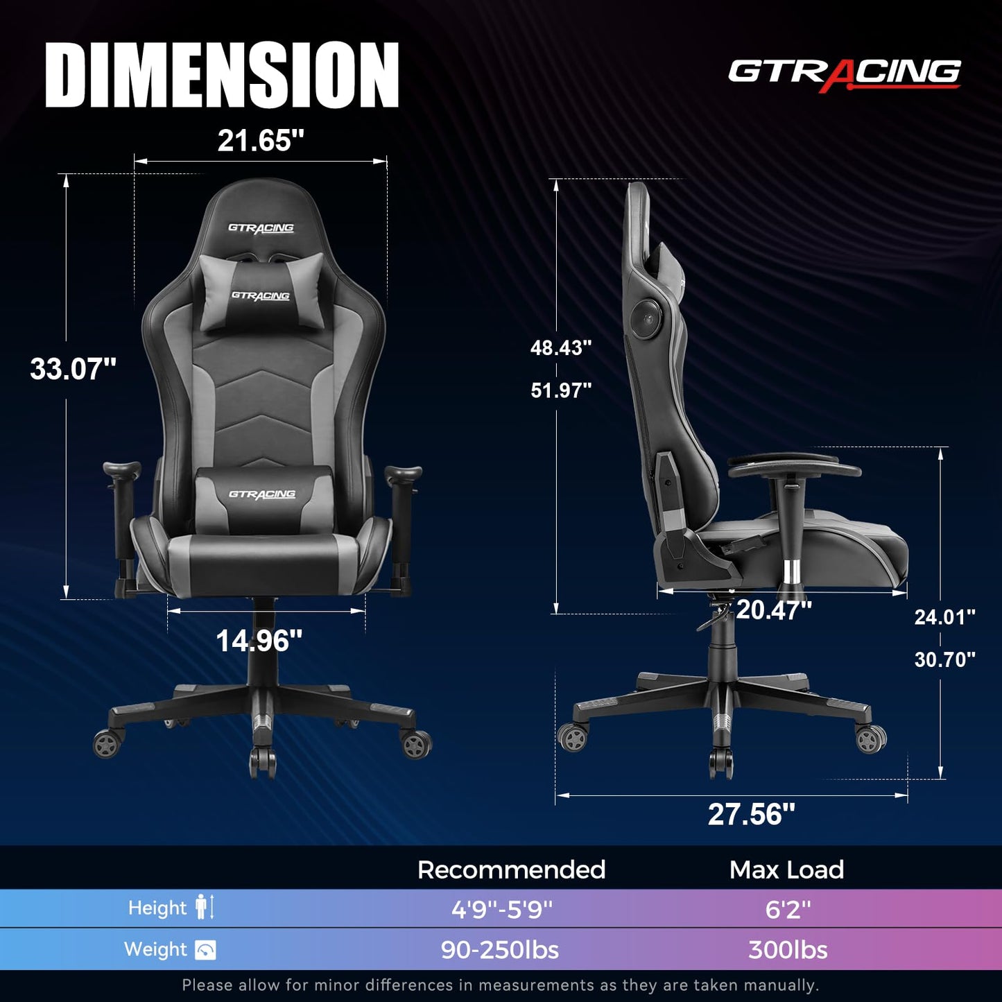 GTRACING Gaming Chair with Speakers, Video Game Chair Bluetooth Music with Lumbar Support, Ergonomic Comfortable Office Computer Chair for Adults, Adjustable Reclining Chairs, 360° Swivel, Light Grey