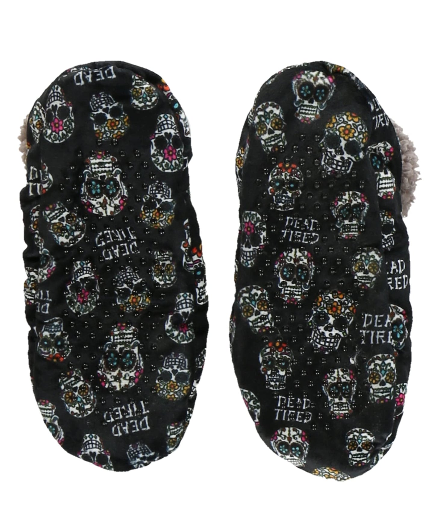 Lazy One Fuzzy Feet Slippers for Women, Cute Fleece-Lined House Slippers, Dead Tired, Sugar Skulls, Halloween, Non-Skid