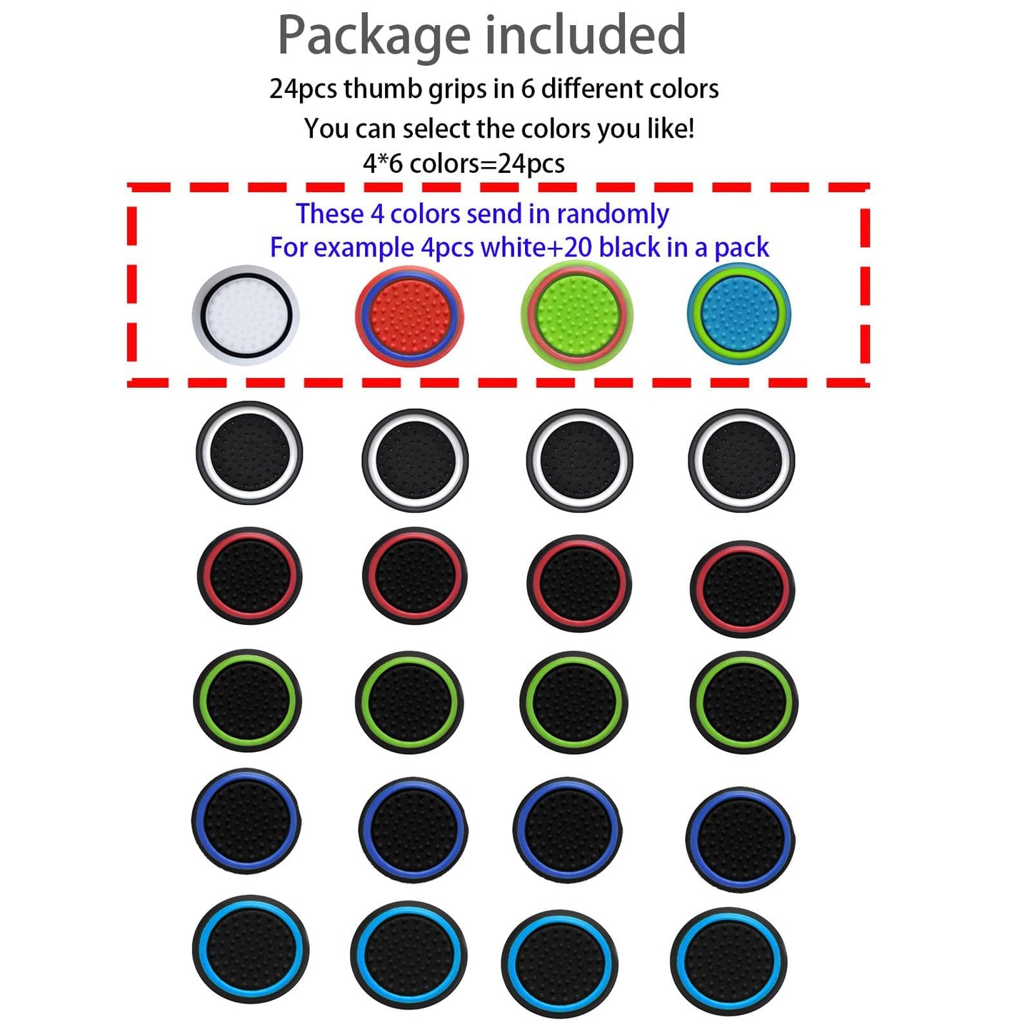 CTHTBZ 24PCS Silicone Performance Joystick Grips Analog Thumb Stick Grip Cap for PS2, PS3, PS4, PS5, Xbox One, Xbox Series X/S, Xbox 360, Switch Pro Controller (Black&Blue)