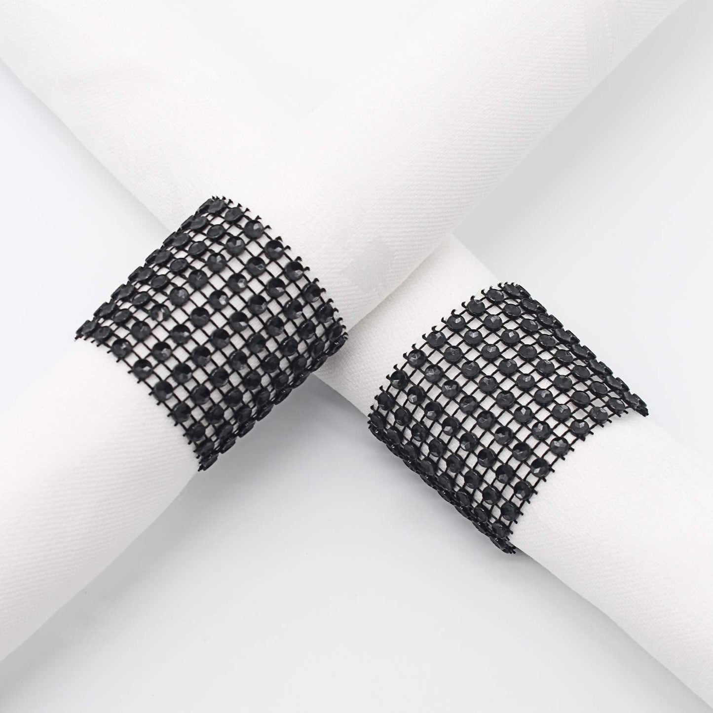 KPOSIYA Napkin Rings, Pack of 120 Rhinestone Napkin Rings Diamond Adornment for Place Settings, Wedding Receptions, Dinner or Holiday Parties, Family Gatherings (120, Black)
