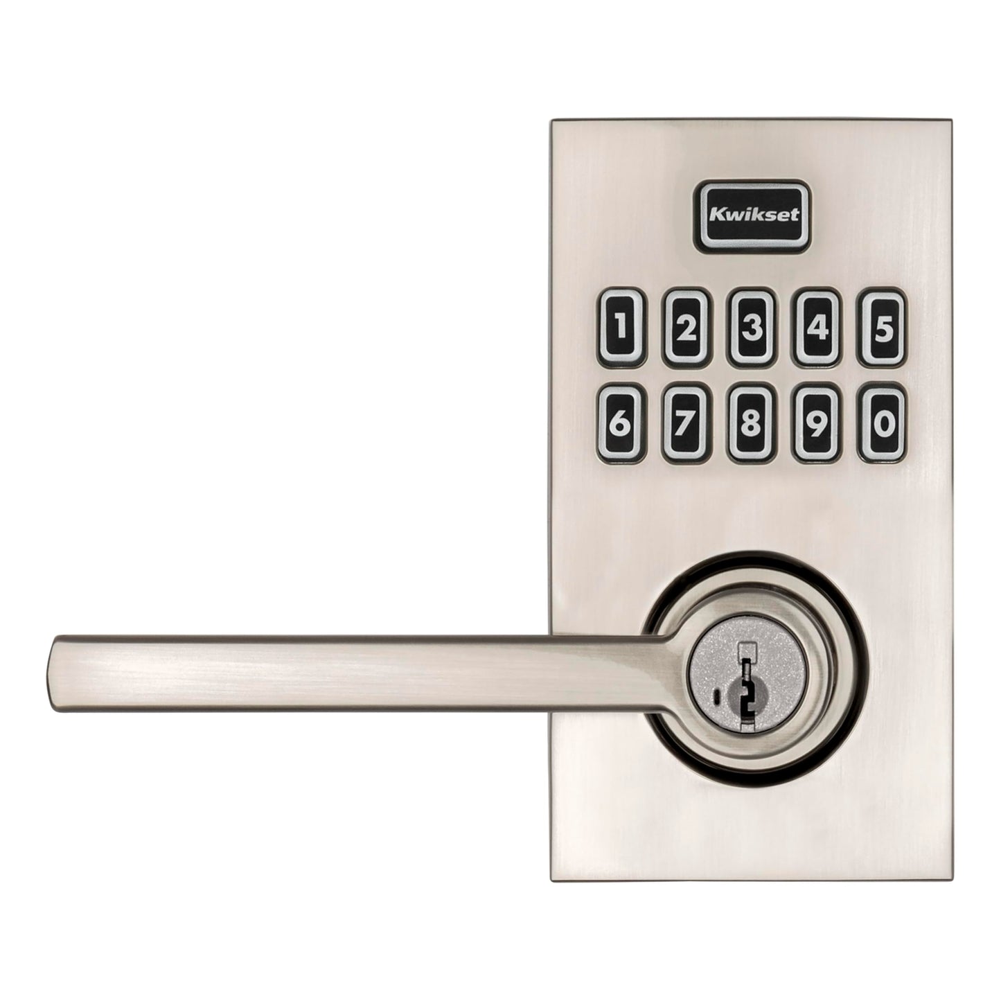 Kwikset SmartCode 917 Keypad Keyless Entry Contemporary Residential Electronic Lever Lock Deadbolt Alternative with Halifax Door Lever and SmartKey Security, Satin Nickel