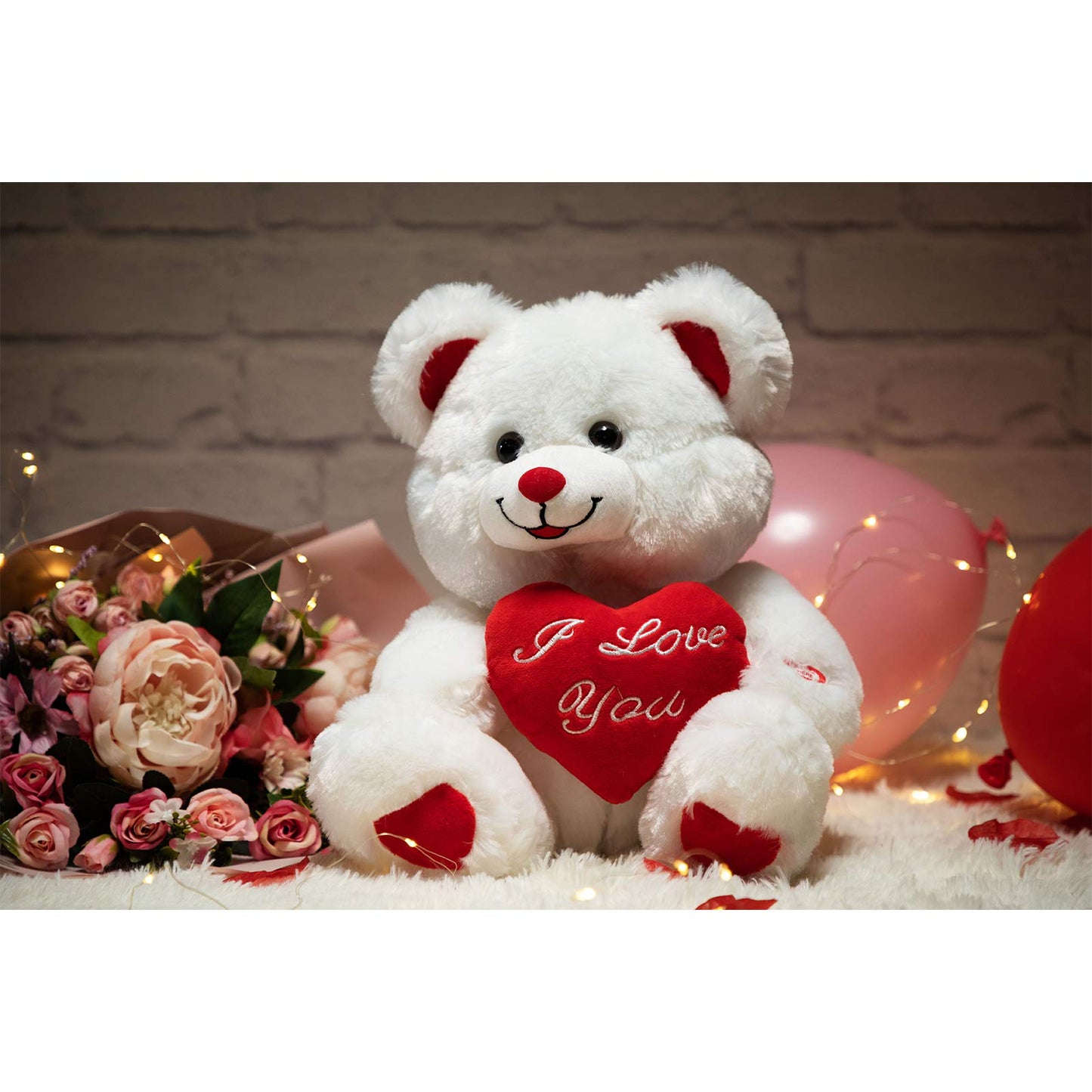 HollyHOME Teddy Bear with Heart Plush Bear That Says I Love You and Blushes LED Stuffed Toys for Girlfriend and Kids Toy Gift 13 inch White