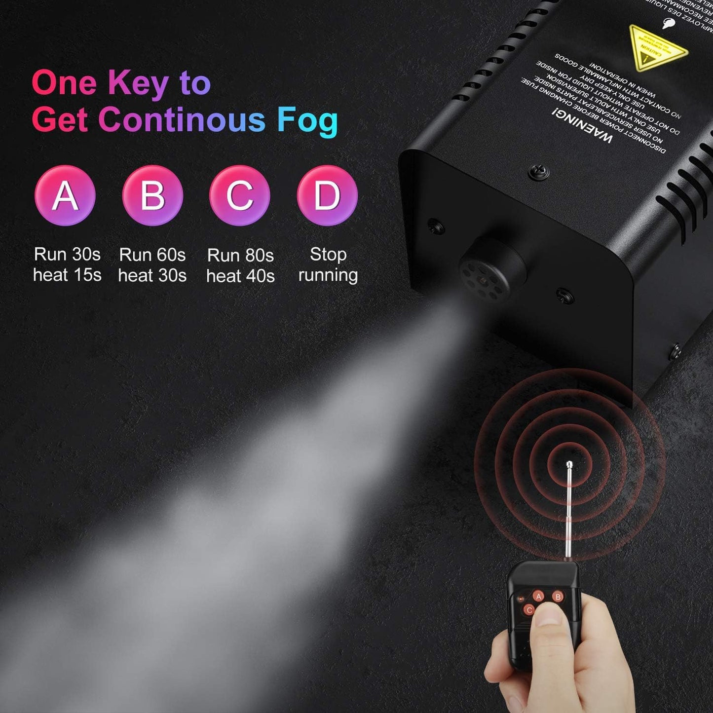 Fog Machine, Automatic Smoke Machine with Wireless Remote Control, Portable Capacity Stage Smoke Machine Fog for Parties, Halloween Wedding, 3 Modes Continuous Spray