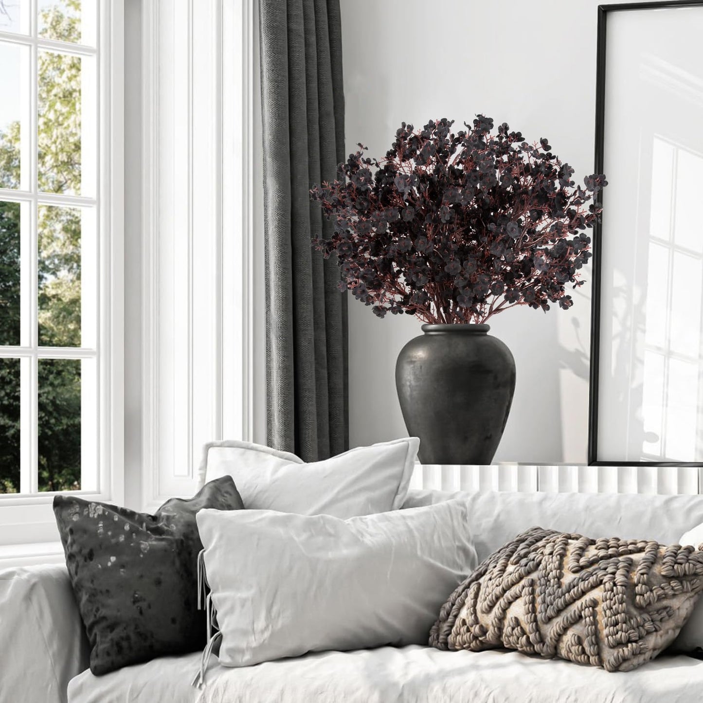 HIAGROW Babys Breath Artificial Flowers, 8 Bundles Real Touch Black Fake Flowers Silk Flowers Bulk for Vase Home Office Wedding Indoor Outdoor Centerpiece Table Party Halloween Decorations