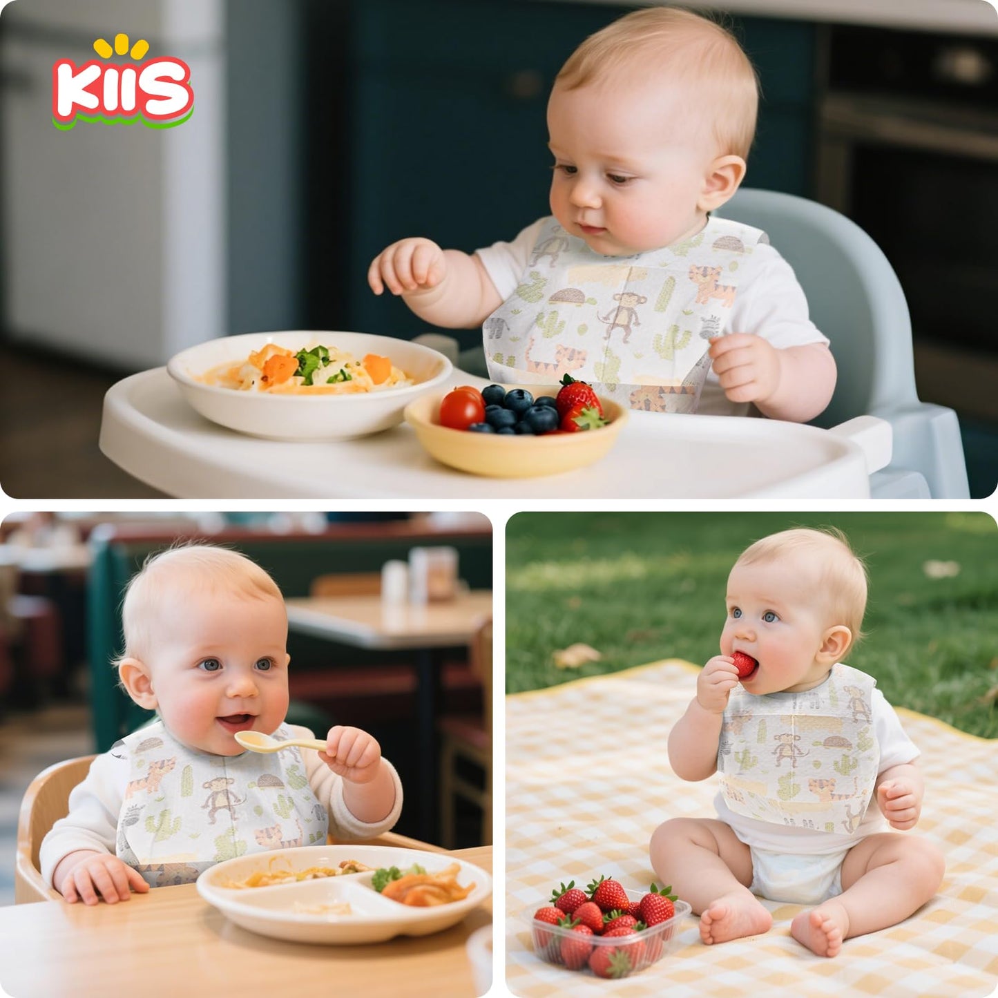 KIIS Disposable Baby Bibs for Baby Boys and Girls - Individually Packaged - Hygienic, Soft and Leakproof (20 PCS) (Animal)