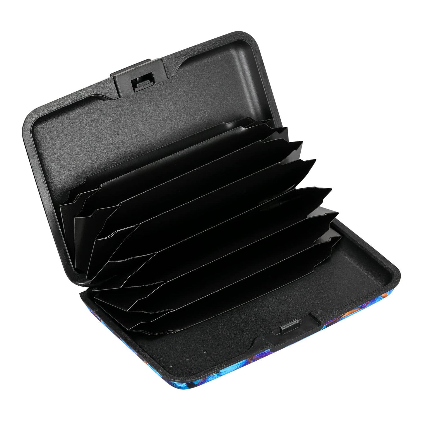 ELFISH RFID Blocking Credit Card Protector Aluminum ID Case Hard Shell Business Card Holders Metal Wallet for Men or Women (Blue Butterfly)