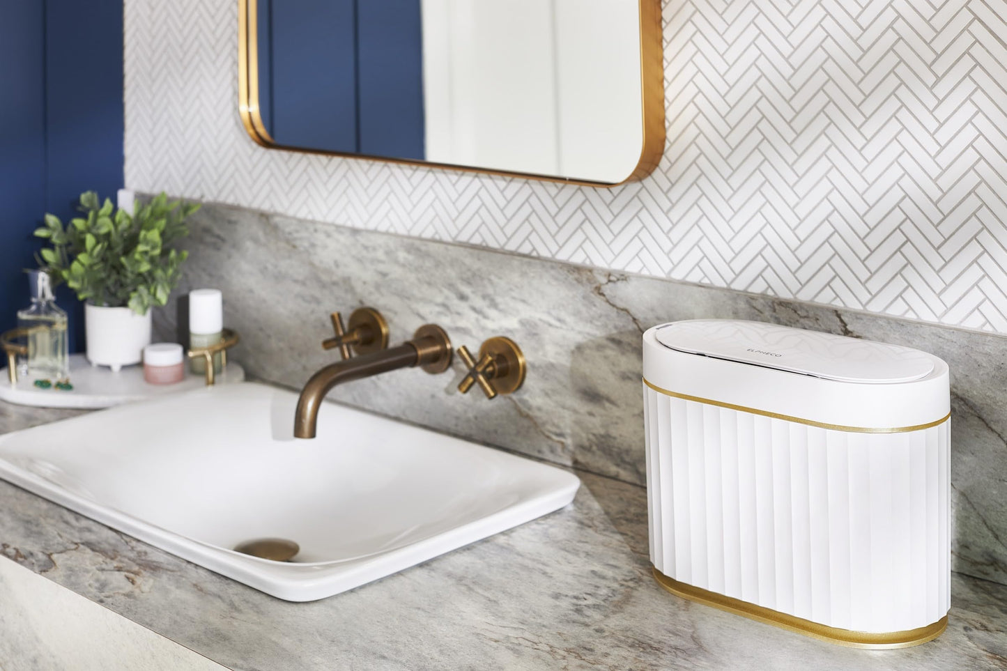 ELPHECO Mini Trash Can with Lid Small Desktop Lid, 1.3 Gallon Countertop Automatic Garbage Can, Commercial Tiny Motion Sensor Waste Basket for Bathroom, Coffee, Bedroom, Office