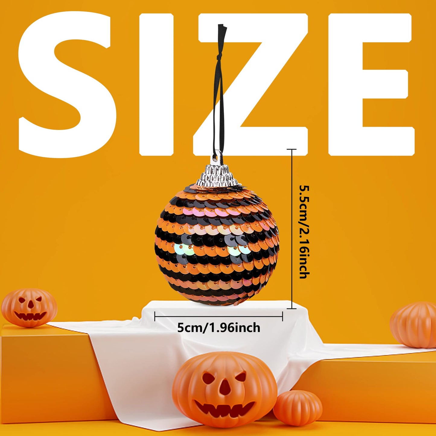 12pcs Halloween Ball Ornaments - 2" Halloween Sequin Hanging Ball - Scary Halloweens Theme Hanging Balls for Wreath Ornaments and Party Decoration