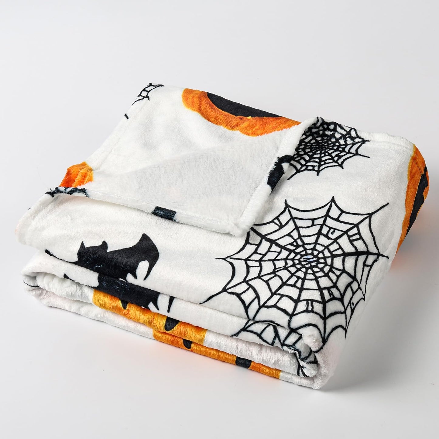 Halloween Throw Blanket - Cute Halloween Blanket & Fall Throw Blanket 50x60 Inch - Soft Flannel Cozy Blanket with Pumpkin, Spider Web, Witch Hat Design for Christmas, Thanksgiving