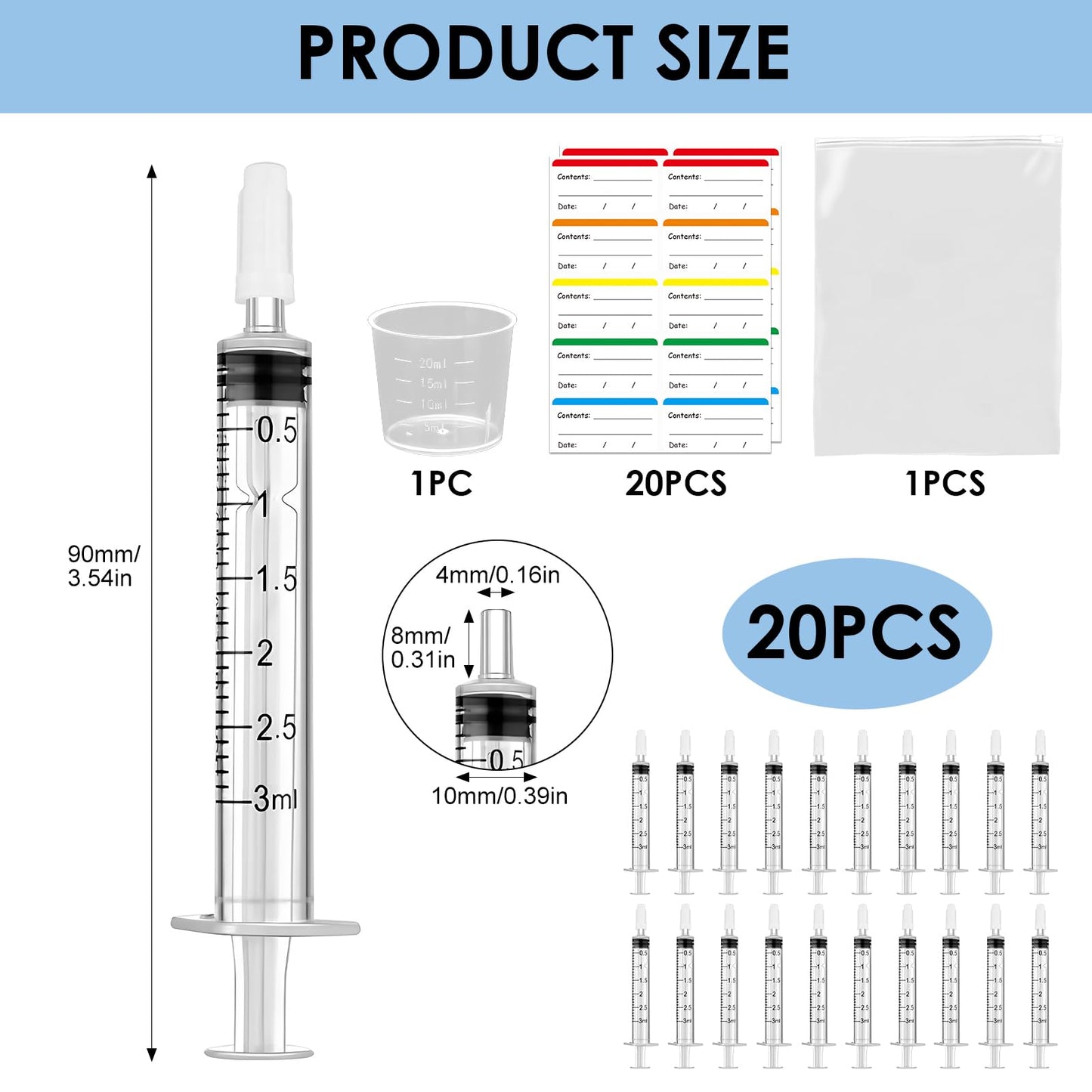 42 Pcs Colostrum Collector Kit, 20 Sterile Sealed Breast Milk Collector(3 ML) - Syringe No-needle with Sealed Caps 20 Stickers 1 Colostrum Collection Measuring Cup(20ml) 1 Slide Lock Storage Bag for Breastfeeding