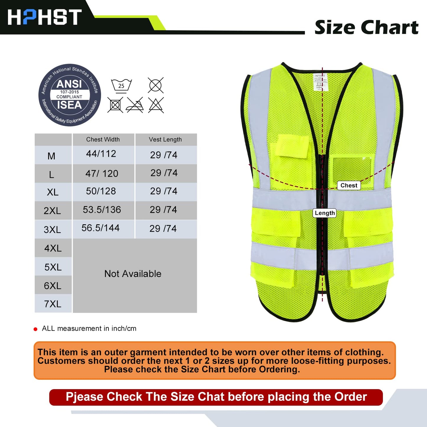HPHST High Visibility Cycling Vest for Men and Women with Zip Reflective Vest Work Vest Yellow
