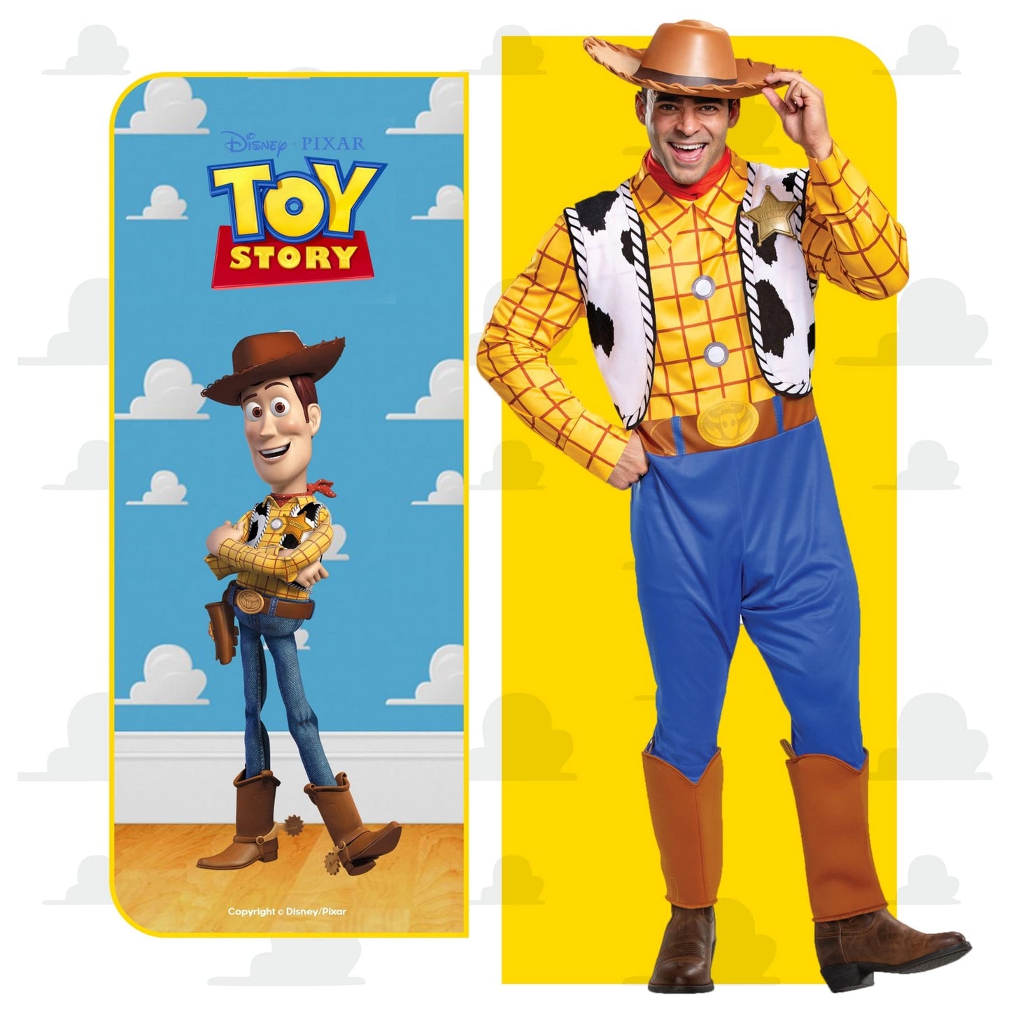 Disguise Men's Disney Pixar Toy Story and Beyond Woody Classic Costume, Yellow/Black/White/Brown, X-Large
