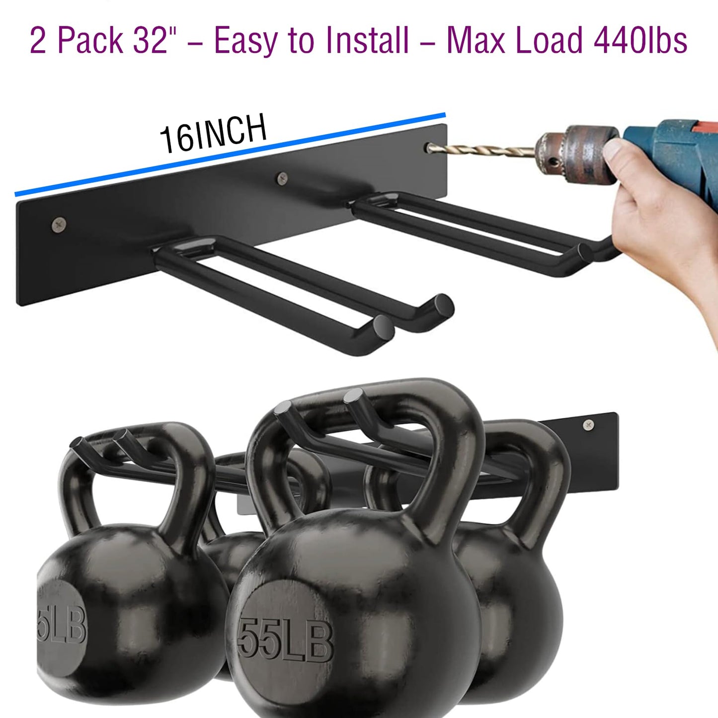 Godboat Garage Storage, Garden Tool Organizer, 4 Hooks Yard Organization, Garage Shelving Wall Mount, Heavy-Duty Garage Organizer, Cool Gadgets & Gifts for Dad, Men, Fathers Day, Max Load 320 Lbs