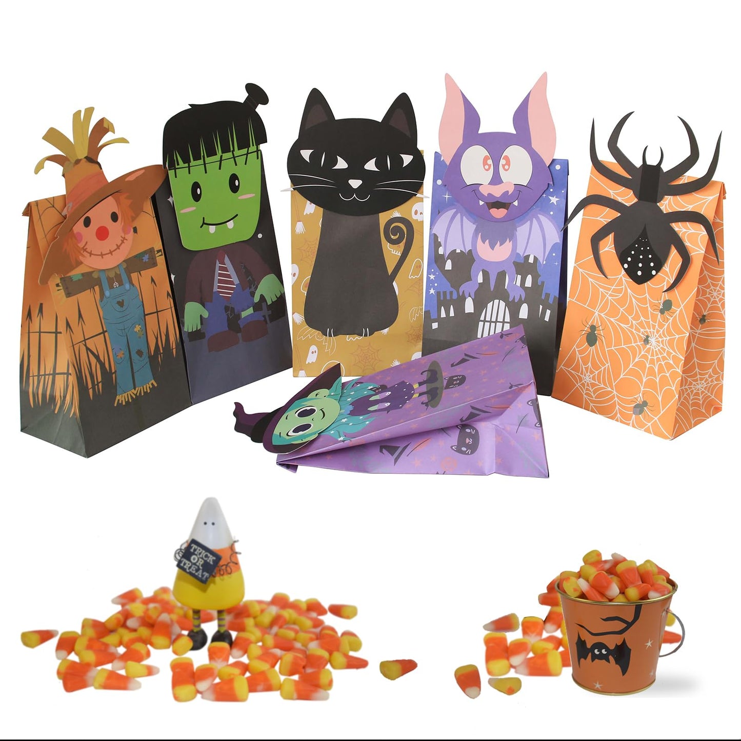 Halloween Treat Bags - 24pcs Trick or Treat Goody Bags with 24pcs Stickers, Gift Bag for Halloween Kids Party Supplies