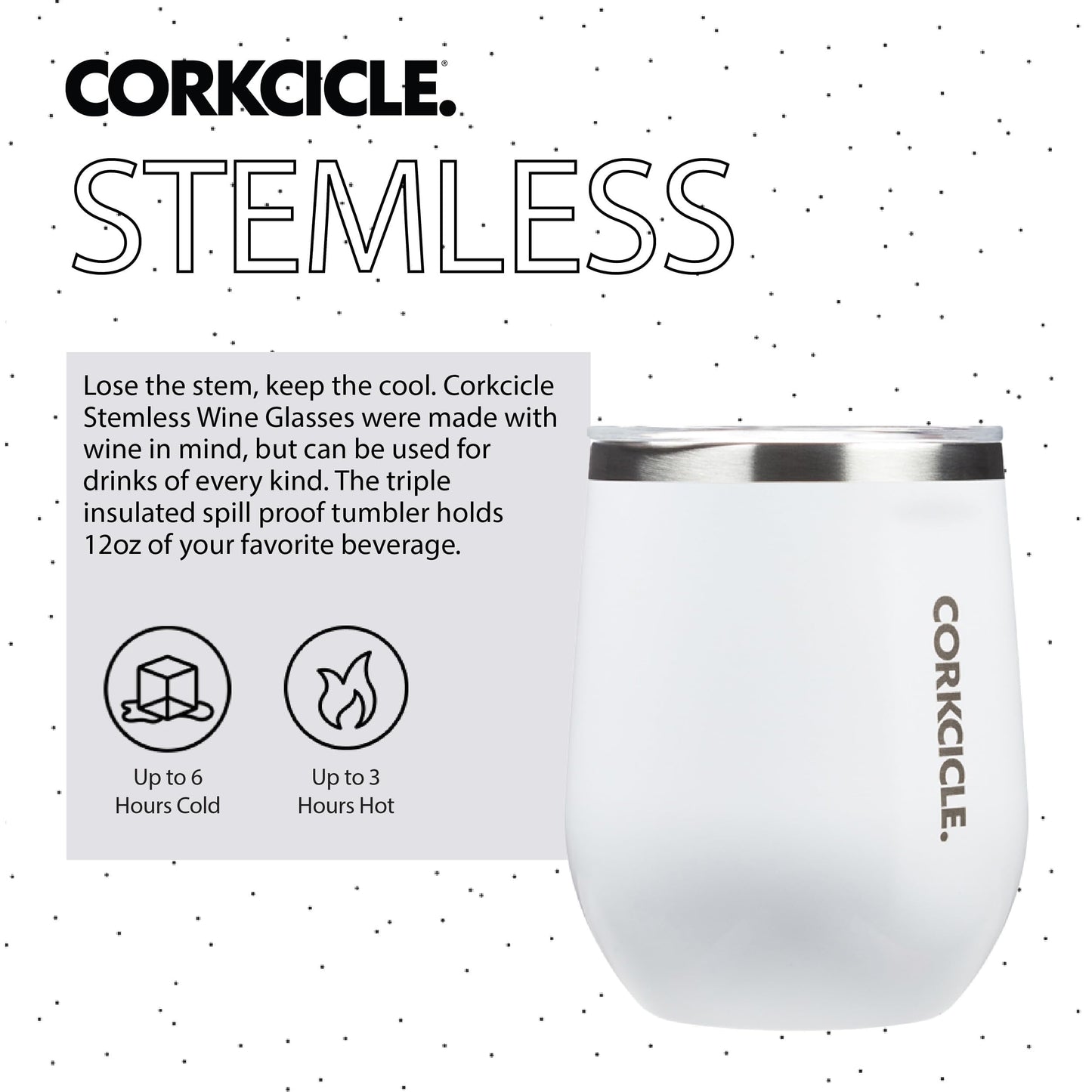 Corkcicle Stemless Wine Tumbler - Keeps Drinks Cold for 6 Hours - Triple-Insulated Stainless Steel - Non-Slip Base - Summer Drinkware Gift - Keeps Drinks Ice Cold - 12 oz - Gloss White