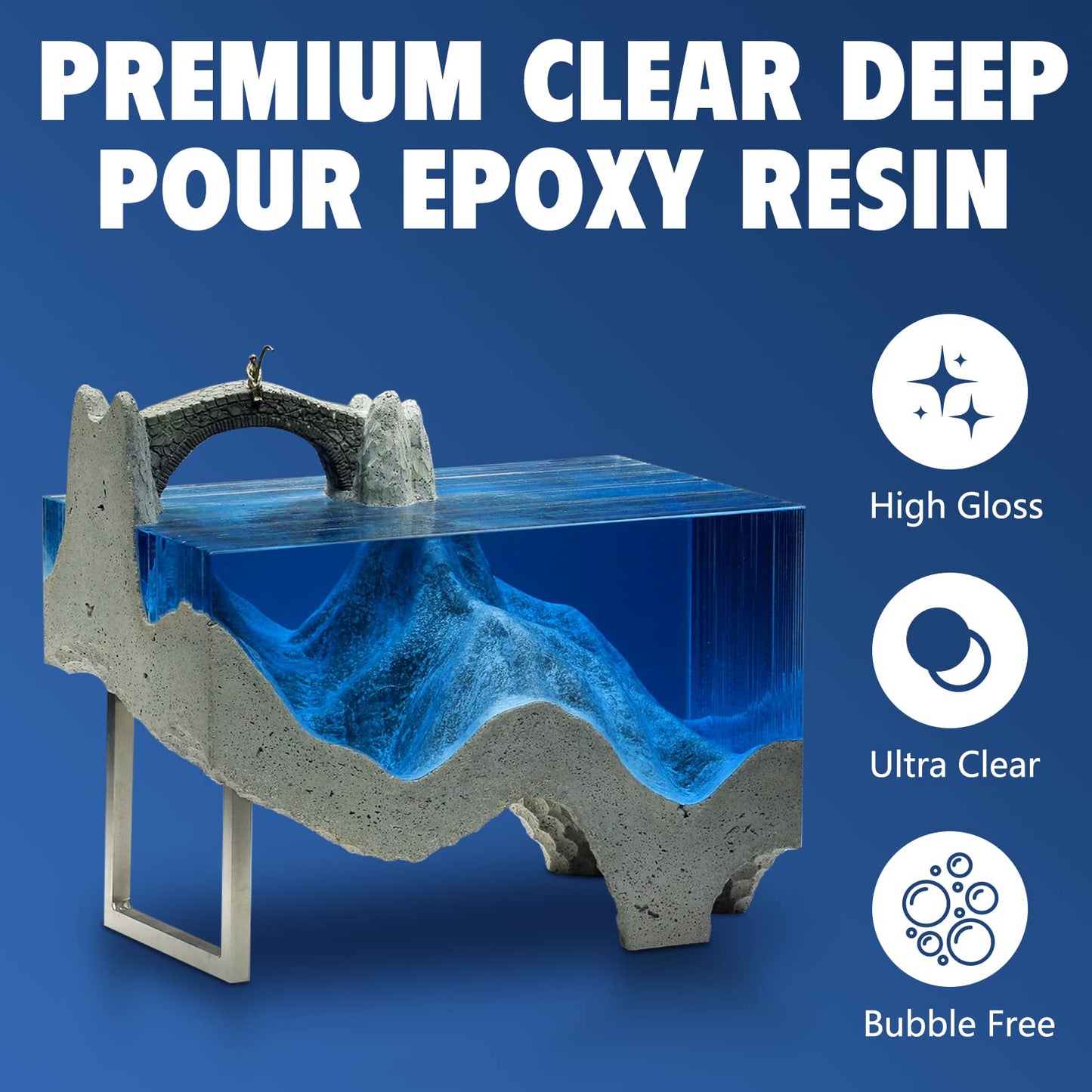 Deep Pour Epoxy Resin 1.5 Gallon, 2 to 4 Inch Depth Clear Epoxy Resin Kit with Mixer, Bubble Free, Low Odor 2:1 Casting Resin for Table Top, Countertop, River Table, Wood Filler, Bar Top