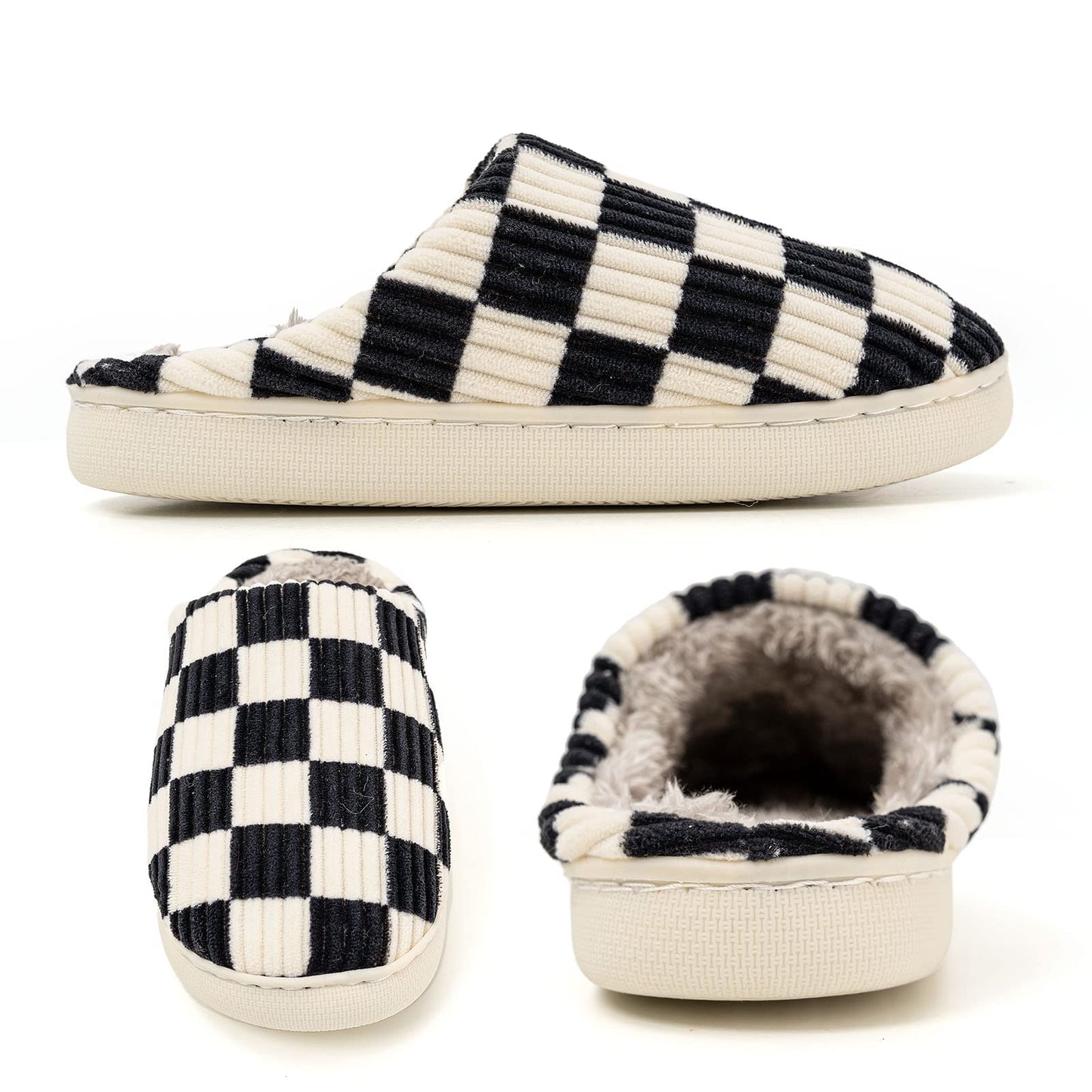 Guyarns House Slippers for Women & Men, Casual Indoor/Outdoor Shoes with Memory Foam, Faux Fur Lining (Black 40/41)