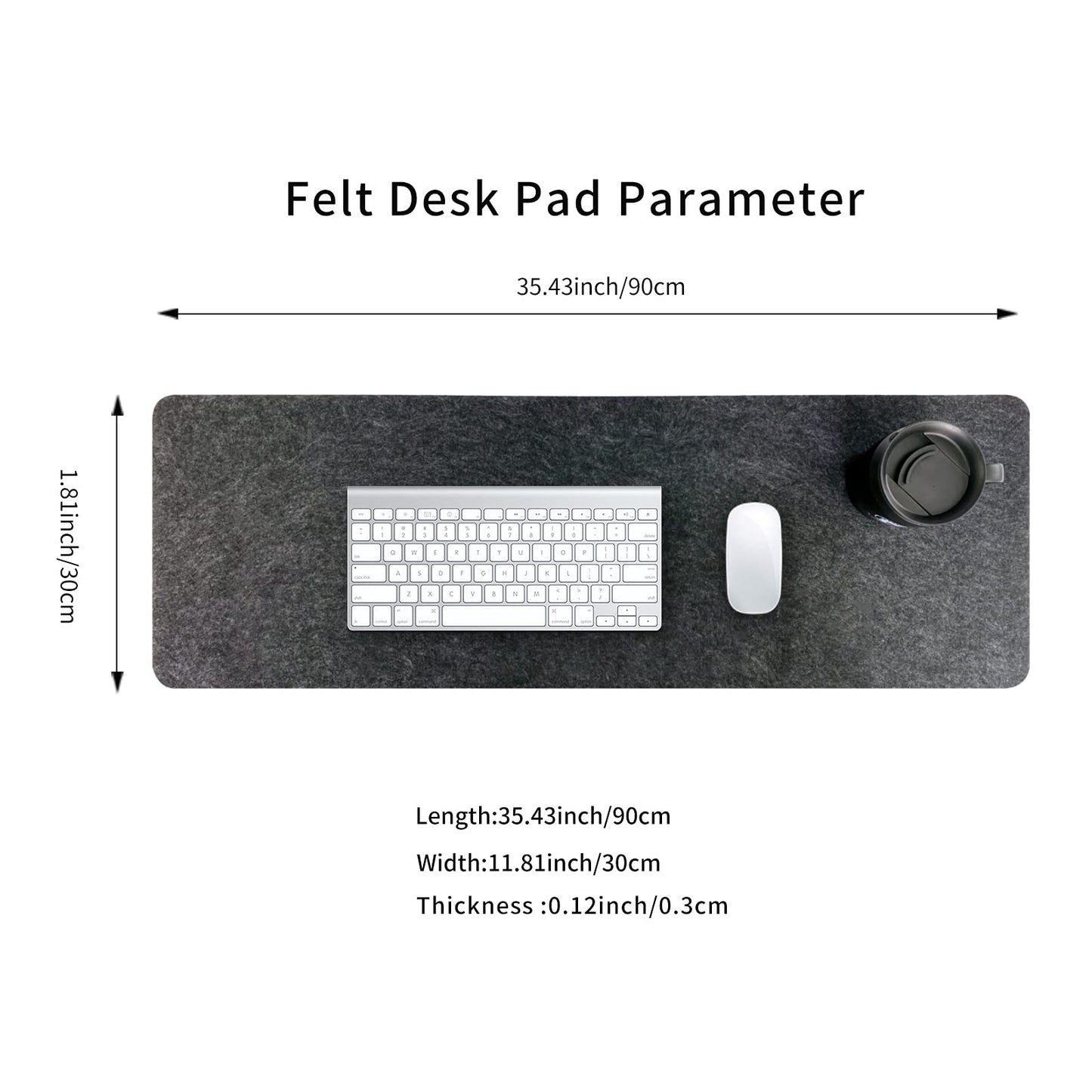 Felt Desk Mat | Computer Mat for Desk(36x12Inches) | Large Felt Mouse Pad and Keyboard Mat | Desk Protector for Office | Dark Gray