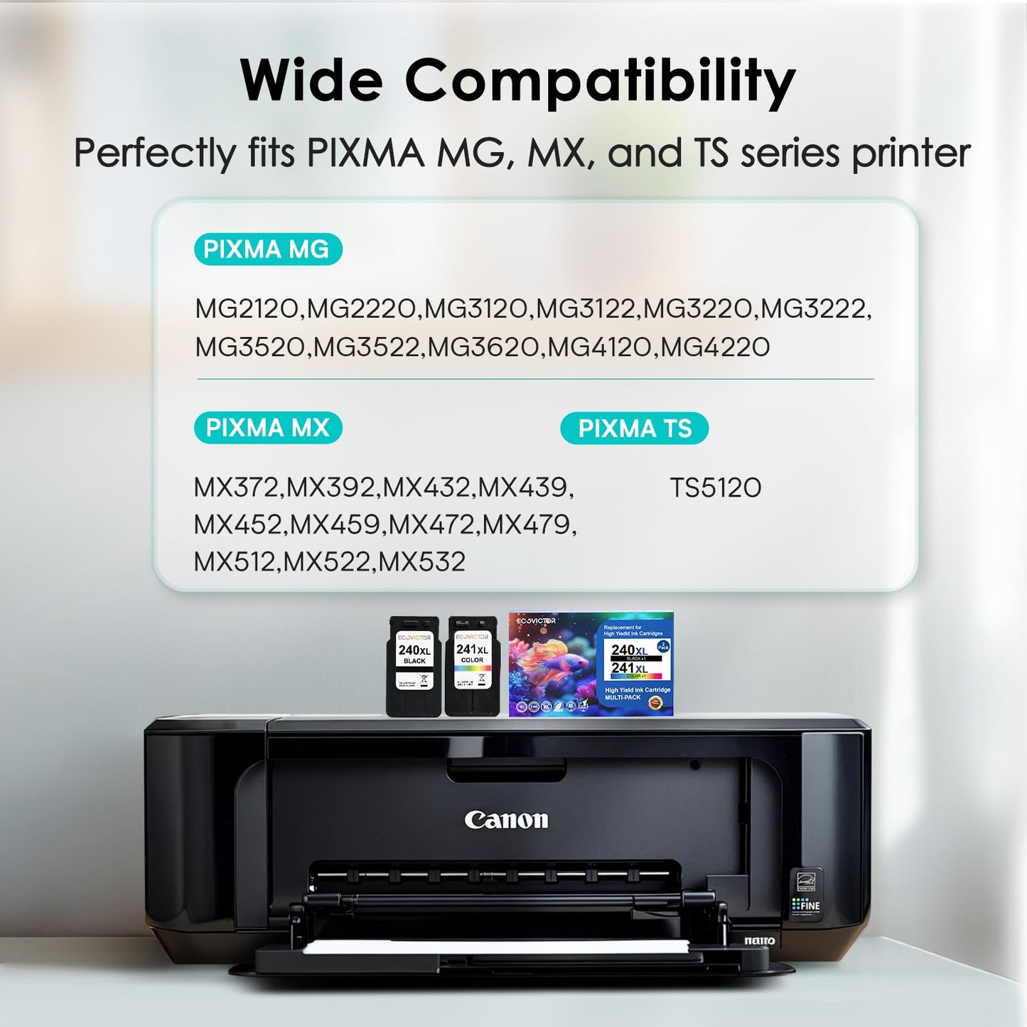 Eco Victor Remanufactured Ink Cartridge Replacement for Canon 240XL 241XL Combo Pack PG240 CL241 for PIXMA MG3620 TS5120 MG3520 MG3220 MG2120 MG4220 MX392 MX452 MX522 Printer (Black Color, 2 Pack)
