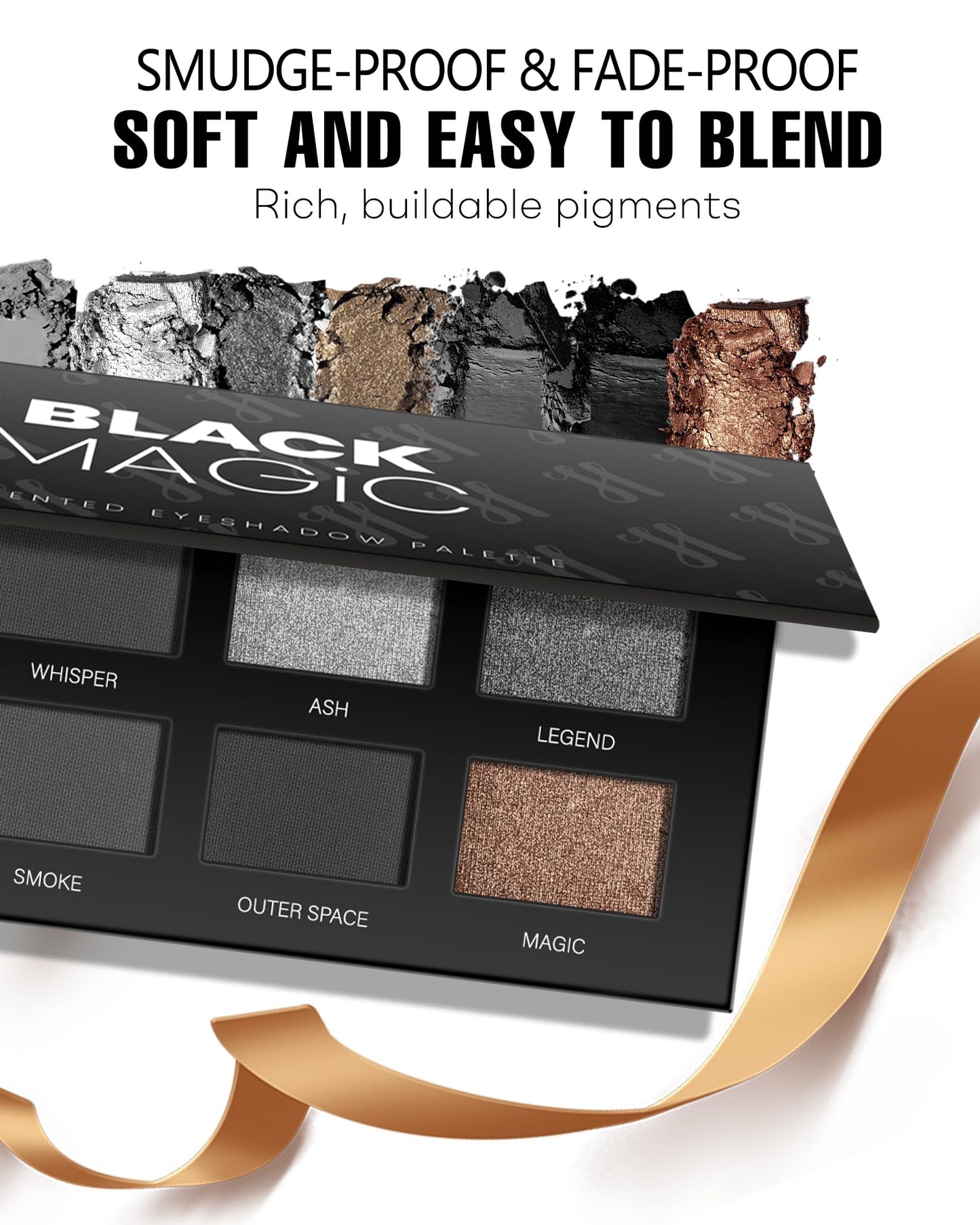 HOOMUSS Black Smoky Eye Shadow Palette 8Color Dark Grey Smokey Eyeshadow for Goth Makeup Black Silver White Gray Shade for Halloween (BlackS)