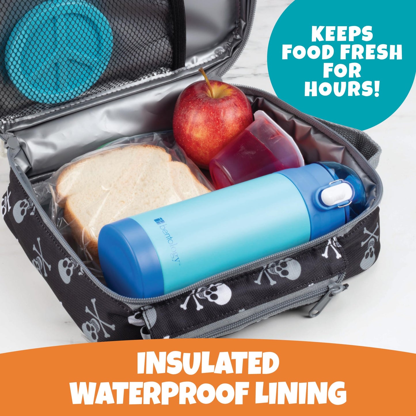 Kids Insulated Lunch Box w Snack Pocket & Water Bottle Holder (Pirate) -Boys or Girls Back to School Lunchbox Tote Keeps Food Hotter or Colder Longer- Reusable Bag Fits Bento, Ice Packs, Containers