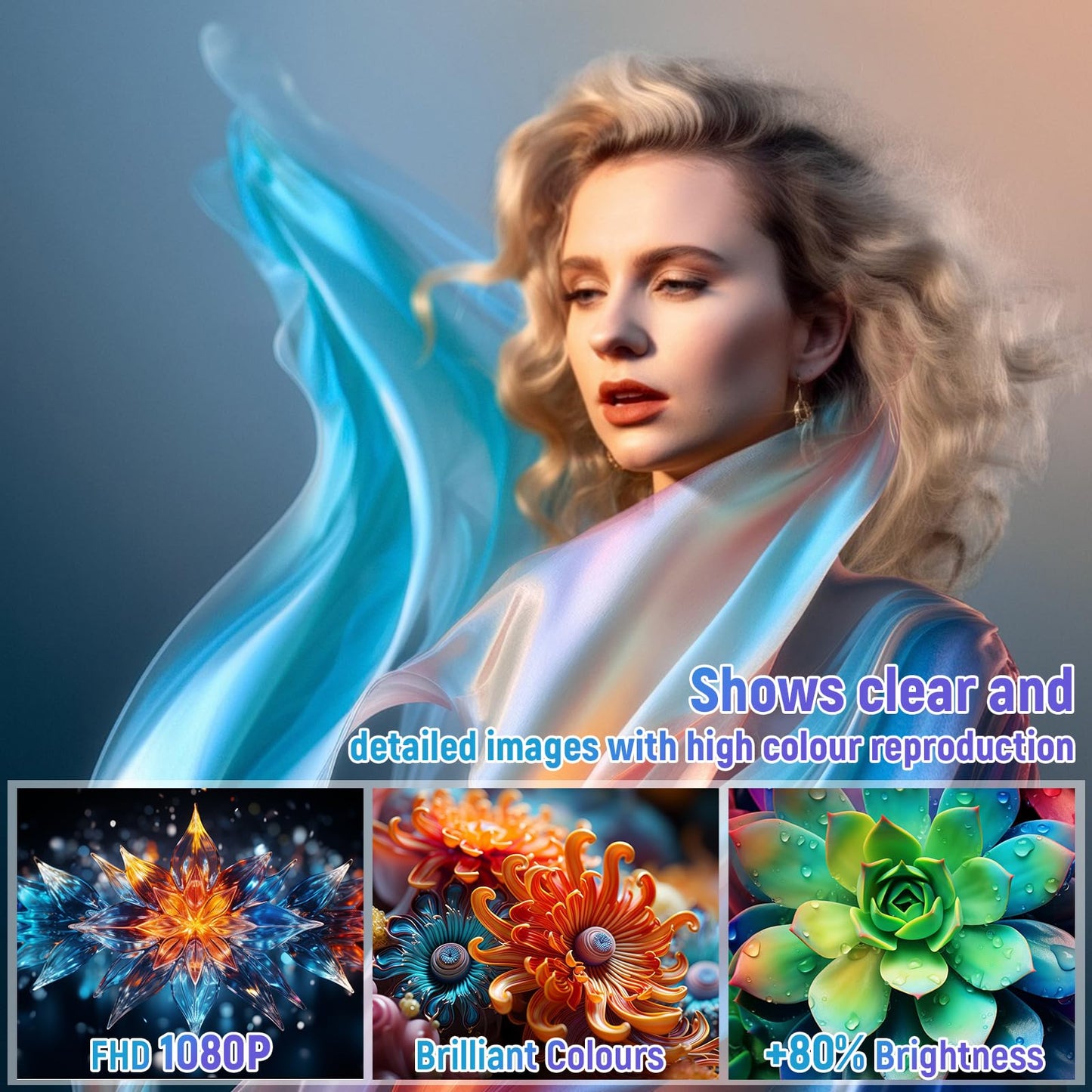 Mini Projector, Projector with WiFi and Bluetooth, 4K 1080P Support Portable Projector 180° Rotatable 130'' Screen Movie Projector Auto Keystone Compatible with HDMI/USB/Smartphone/PC/Laptop