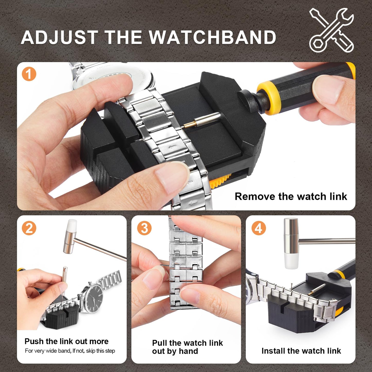 JOREST Watch Link Removal Kit, Resizing Tool for Bracelet Adjustment & Replacement, Pin Remover for Sizing Strap, Watch Adjuster, Hammer for Watch Repair, Adjust Band, with User Manual, Punches
