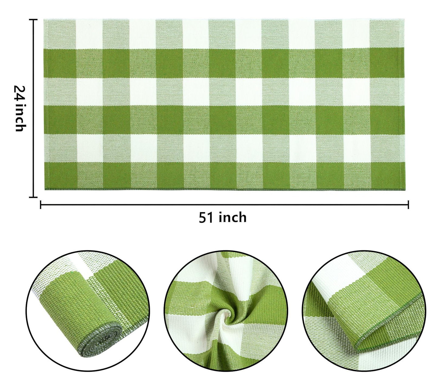 Green and White Buffalo Outdoor Rug 24''x51''Checkered Plaid Front Porch Rug Cotton Woven Machine Washable Door Mat Outdoor for Layered Doormat Hello Welcome Door Mat Kitchen Farmhouse Entryway