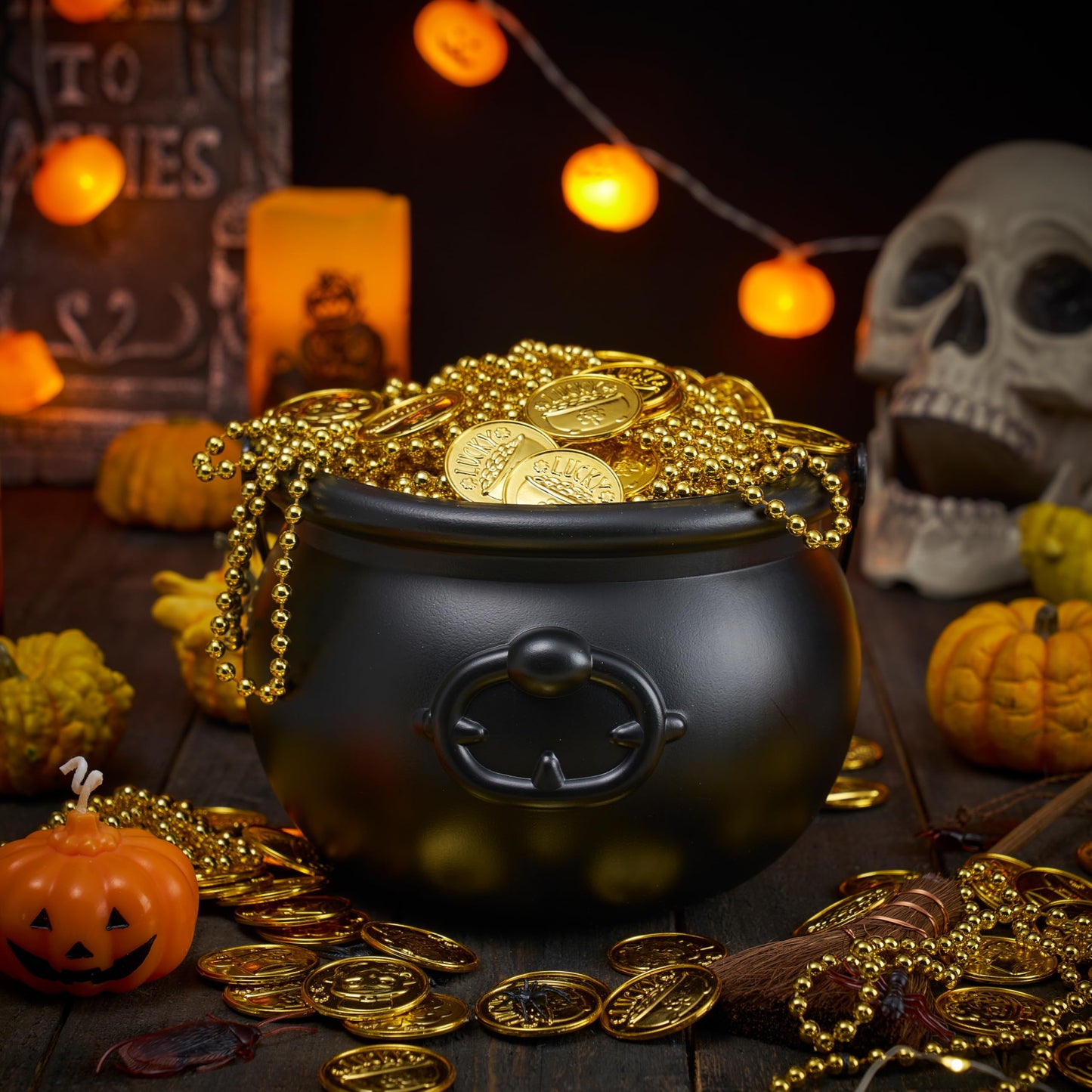 JOYIN Halloween Large Black Cauldron 7.5'', Halloween Witch Cauldron Pot, Candy Kettle, Pot and Bucket, Candy Cauldrons Holder for St. Patricks Party Favor Supply Witch Decoration, Kids Trick or Treat