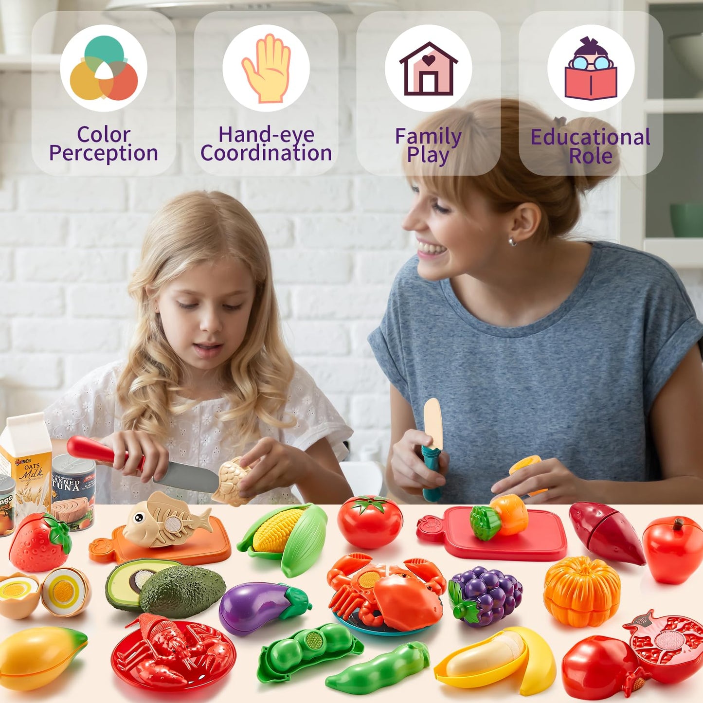 Laugigle Pretend Play Food for Kids Kitchen - 78Pc Cutting Toy Food with Storage Bag, Food Toys with Veggies, Fruits, Fake Food with Pizza Toy, Pretend Food, Play Kitchen Accessories, Boys Girls Gift