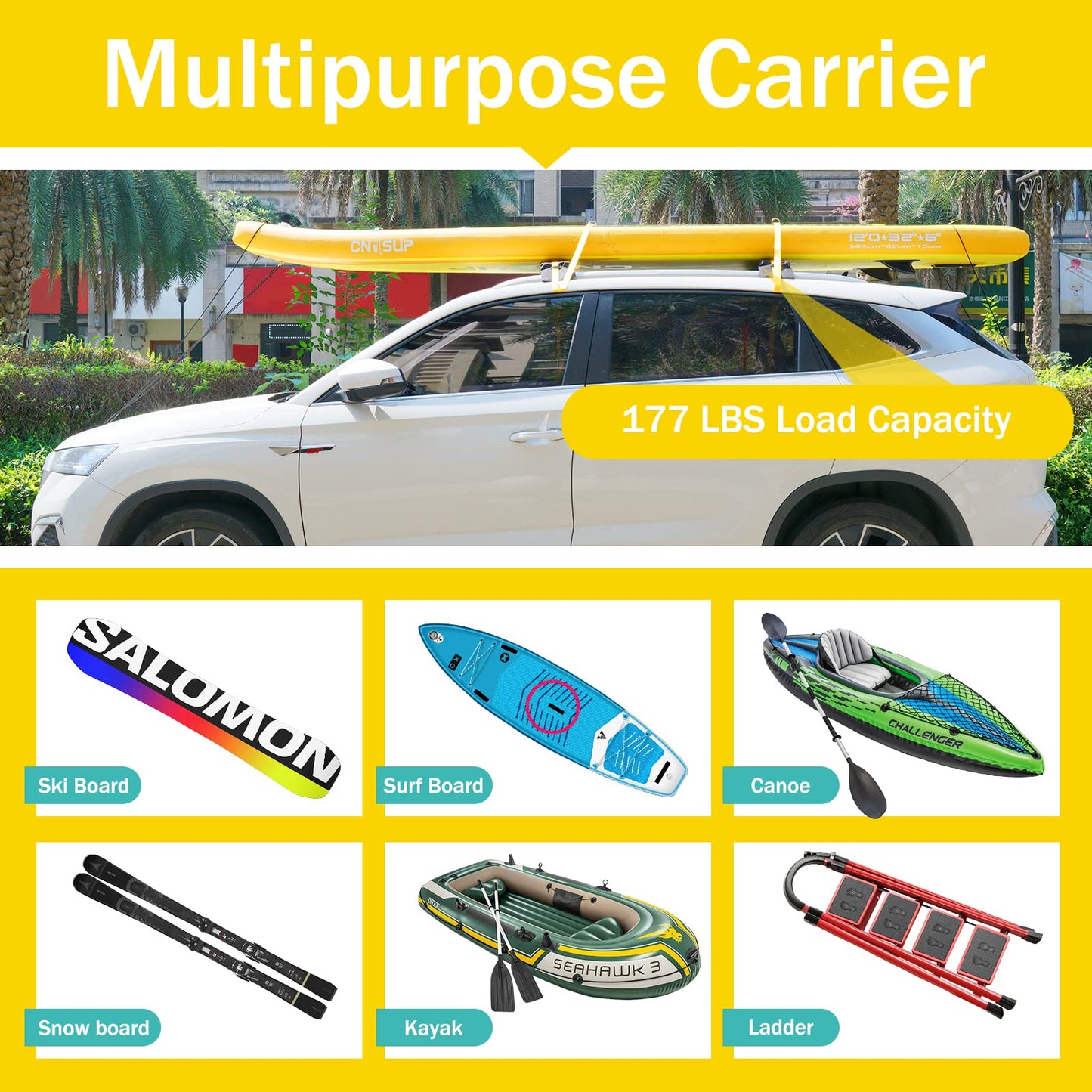 Kayak Roof Racks,Soft Roof Rack Pads,Universal Car Roof Rack for Surfboard/Ski/Kayak Paddle Board/Luggage Carrier System Include 2 Tie Down Straps,2 Tie Down Rope,2 Quick Loop Strap,and Storage Bag