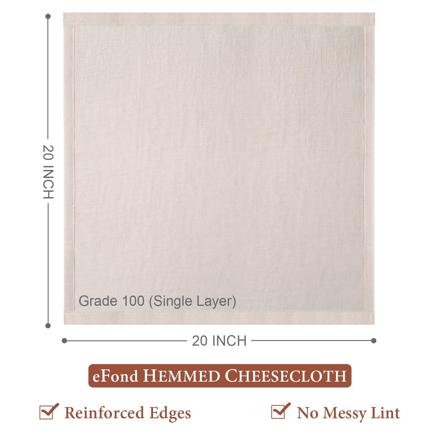 eFond Cheese Cloths | 3-Pack, 20x20Inch Squares with Hemmed Edges | Grade 100 Ultra Fine Reusable Cheesecloth for Straining | Unbleached Cotton Muslin Cloths | For Nut Milk, Butter, Baking & Cooking