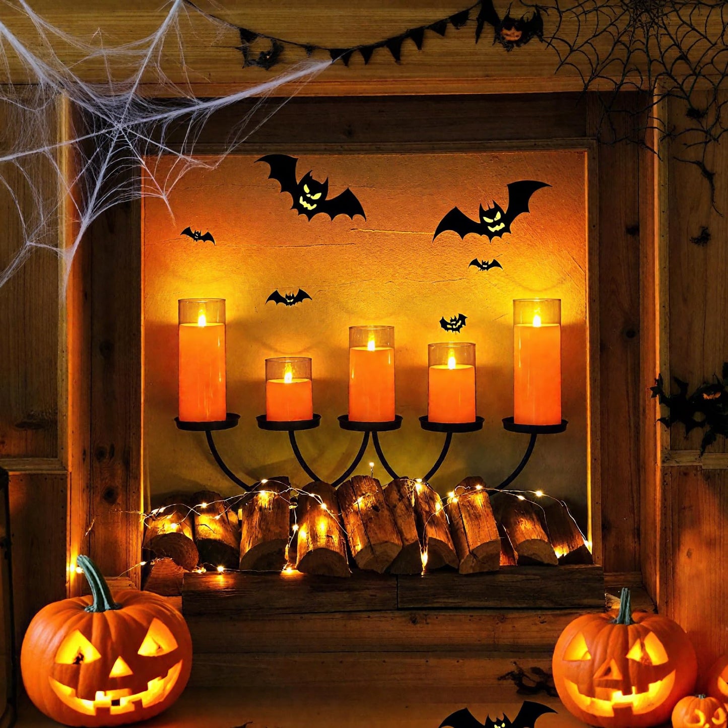 Homemory Halloween Orange Flameless Candles, Battery Operated LED Candles with Remote and Timer, Candles for Halloween Decoration, Fall, Harvest Festival, Set of 5