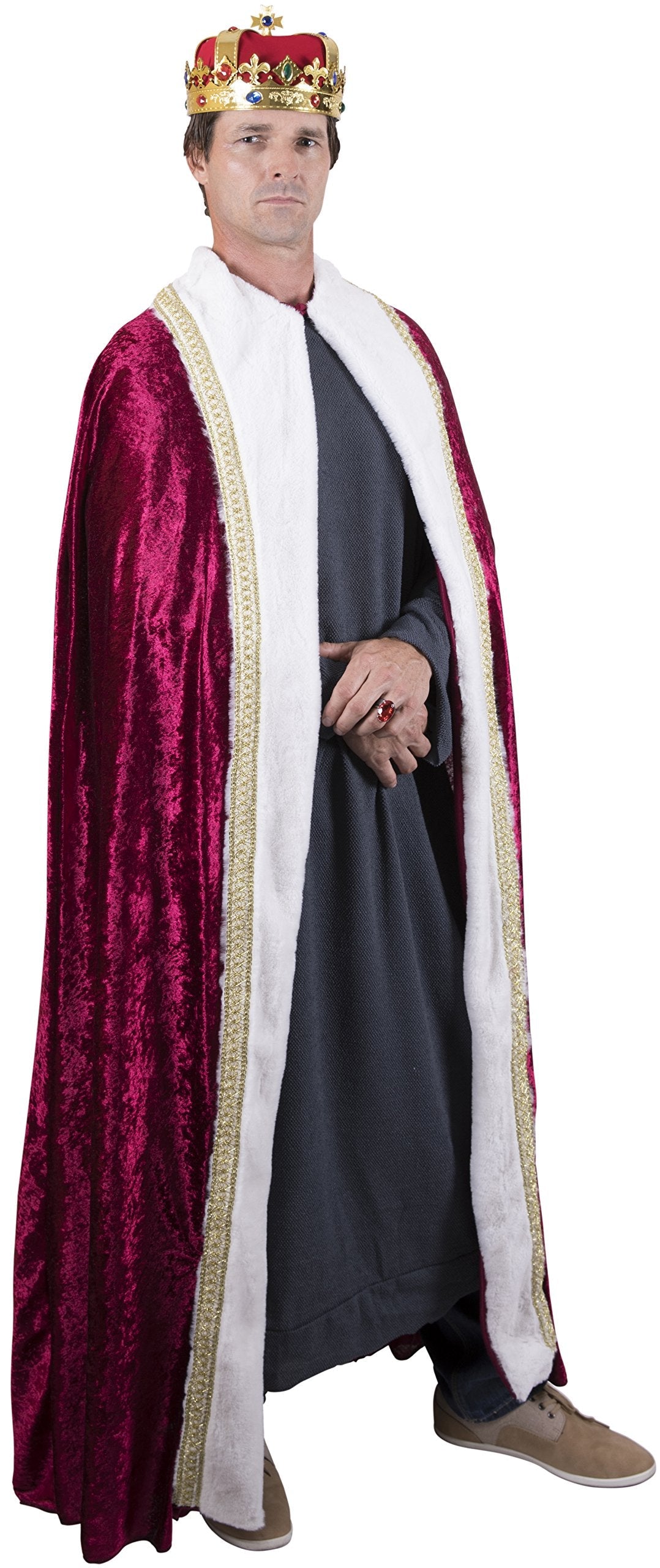 Kangaroo Red Velvet King Robe For Men - Kings Cape Cloak Crown Costume Royal Outfit - Prince, Kings and Queen Costumes for Adults - Halloween Costume Cosplay Dressup Apparel