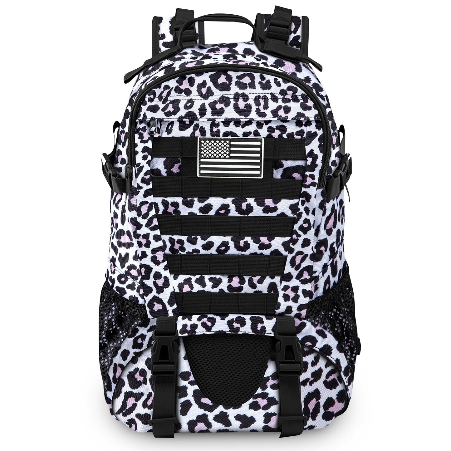 Jueachy Tactical Backpack for Women Men Hiking Day Pack Molle Military Rucksack Waterproof 30L EDC Bag with USA Flag Patch Leopard