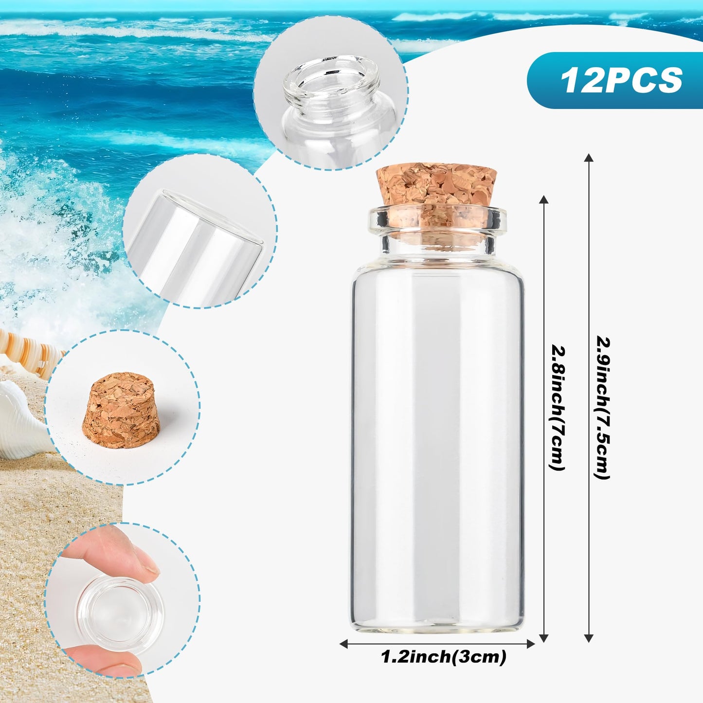 HPOPO 12PCS Mini Glass Bottle with Wood Cork Stoppers,30ml DIY Decoration Glass Jars for Halloween Decorations,Wedding Party Favors