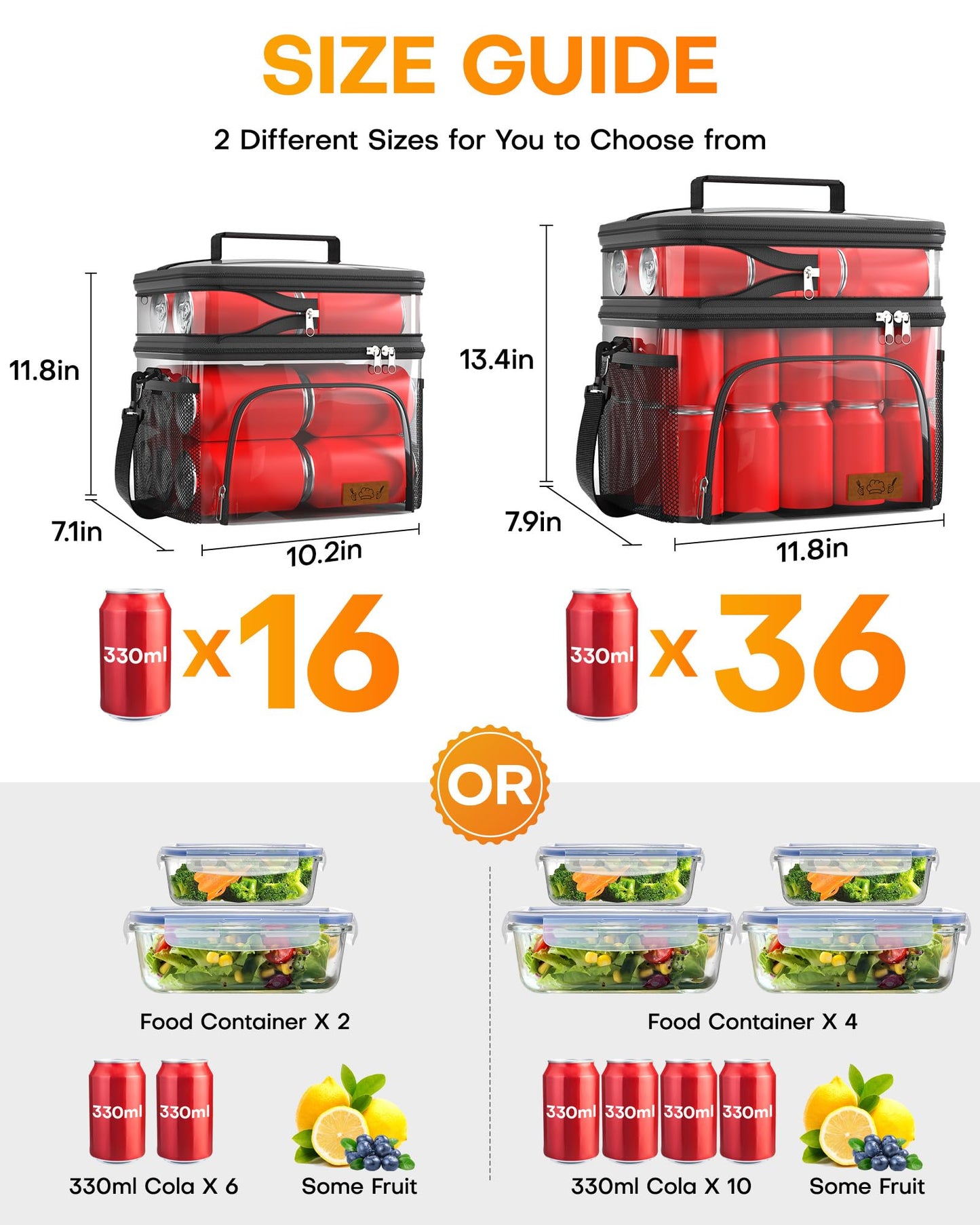 HOTOR Insulated Lunch Box for Men & Women - Leak-Proof Cooler Lunch Bag with 4 Pockets, Adjustable Strap, Ideal for Work, Picnic, Travel - Black, 2 Layers, Medium, 10.24"×7.09"×11.81"