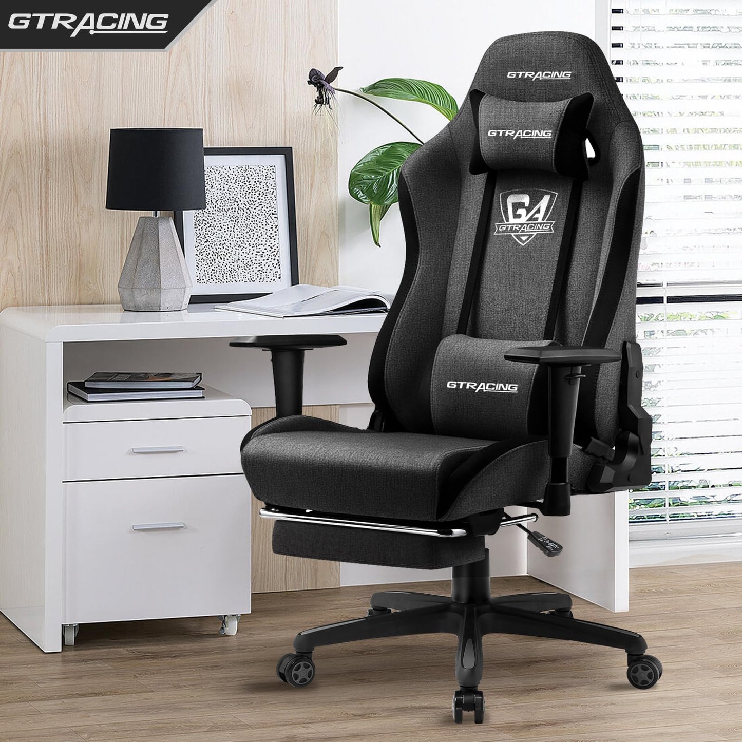 GTRACING Gaming Chair with Footrest, Fabric Breathable Big and Tall Ergonomic Computer Chair 350 lbs with Adjustable Lumbar Support and Recliner, High Back Game Chair for Office Gaming, Darkgray