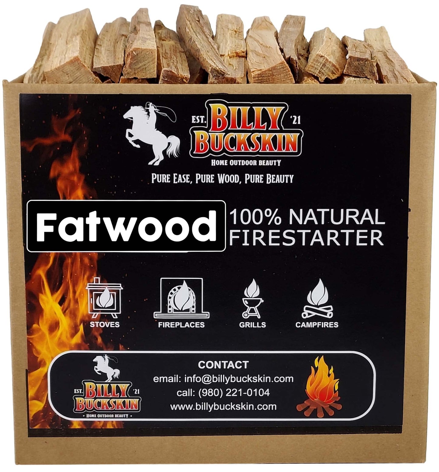 10lb Fatwood Fire Starter Sticks | 100% Natural Fire Starters for Campfires, Firepit, Fireplaces, BBQ, Wood Stoves | Easy Ignition w/Just 2 Sticks | Camping Essentials by Billy Buckskin (10lb Box)
