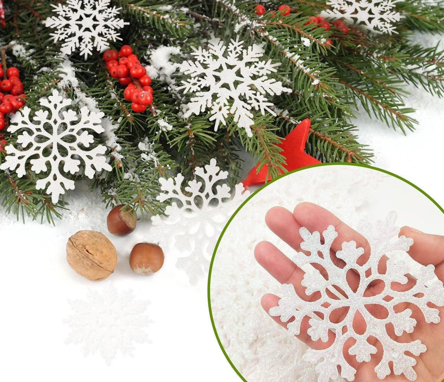 36pcs Snowflakes-Christmas Tree Decorations, Snowflake Ornaments for Tree, Plastic Glitter White Snow Flakes Ornaments, Christmas Indoor Winter Wonderland Decor
