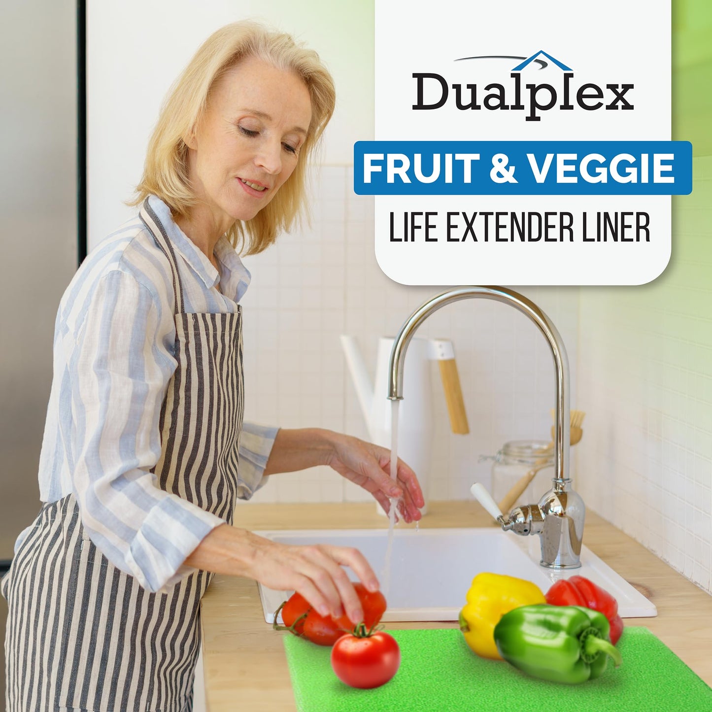 Dualplex® Fruit & Veggie Life Extender Liner for Fridge Refrigerator Drawers, 13 x 10.5 Inches (4 Pack) – Extends The Life of Your Produce & Prevents Spoilage